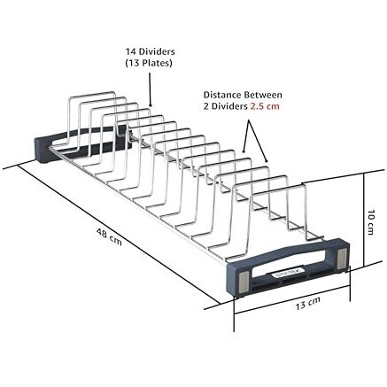 Planet Stainless Steel 14 Section Plate Rack Stand/Thali Rack/Dish Rack/Lid Holder/Utensil Rack/Kitchen Storage/Space Saver/Organizer Stand for Dining Table - Pack of 1 (4 inch, Chrome)