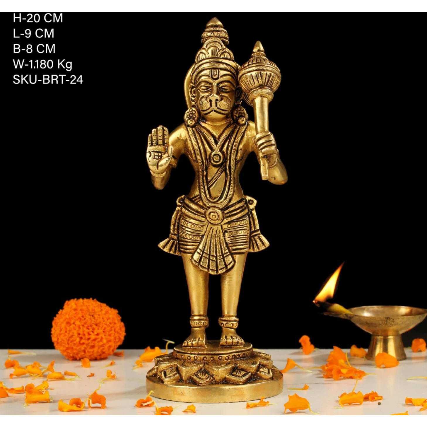 INDICAST Brass Standing Hanuman ji Bajrangbali Sankat Mochan Idol Murti for Home Office Decor- Height 20 Cms