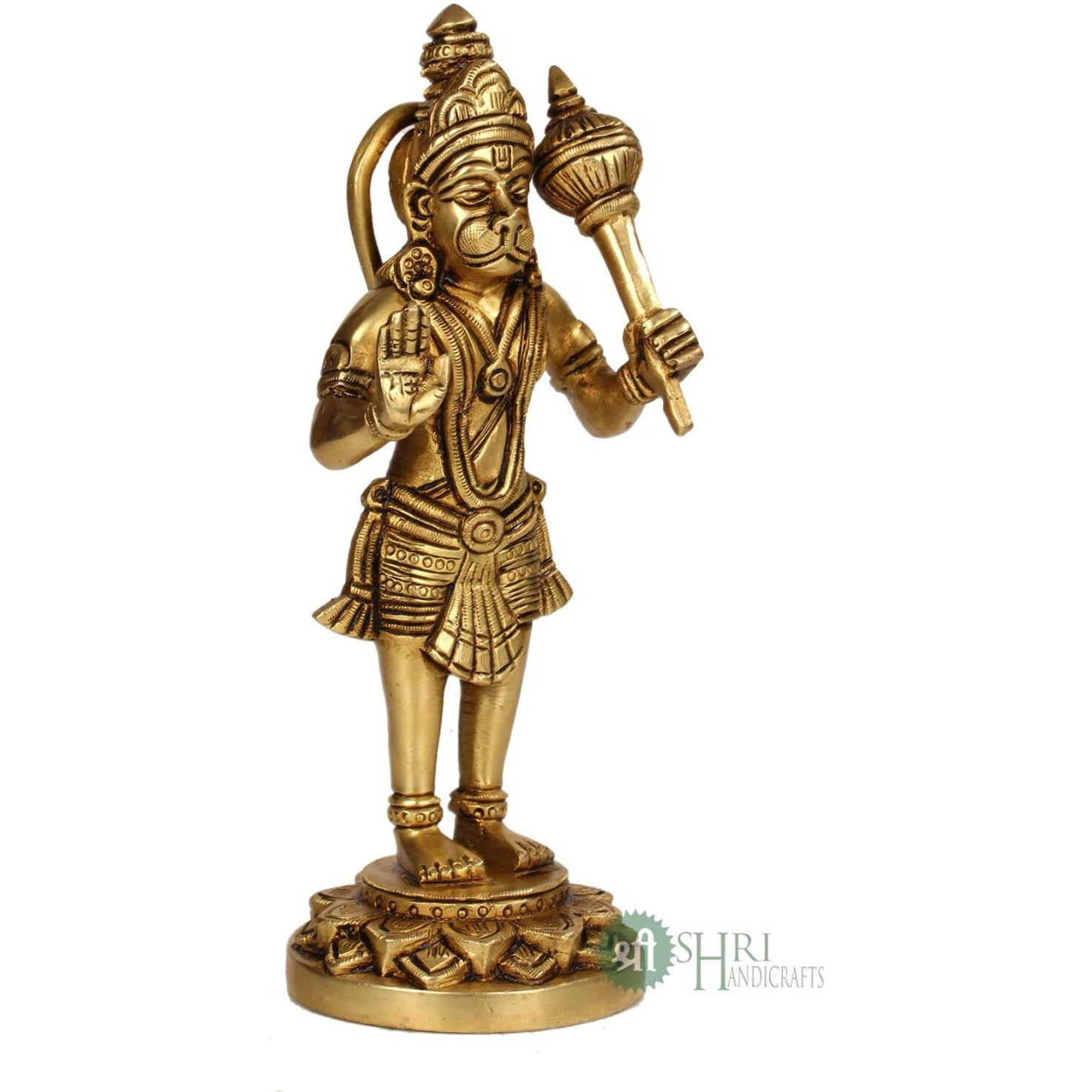 INDICAST Brass Standing Hanuman ji Bajrangbali Sankat Mochan Idol Murti for Home Office Decor- Height 20 Cms