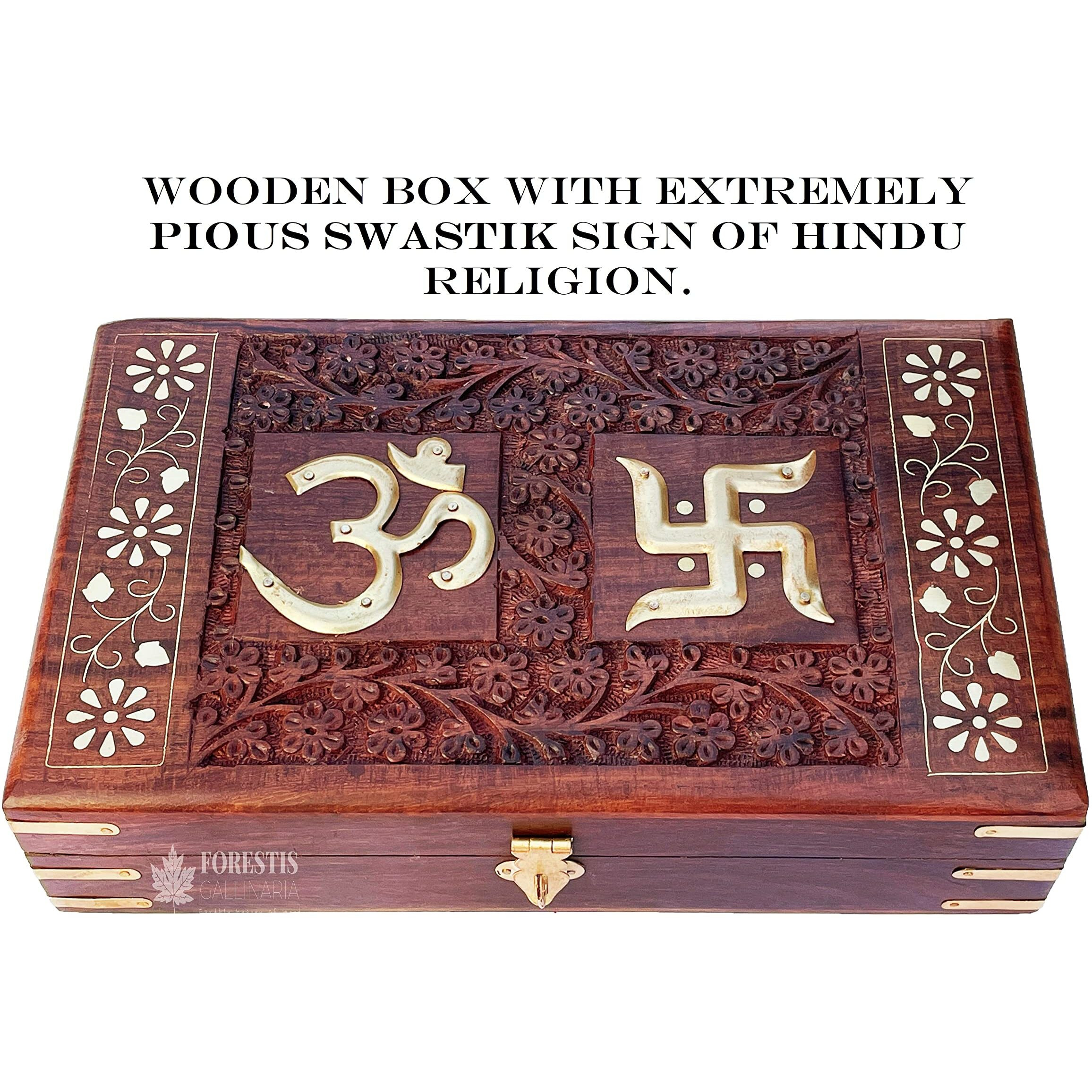 FORESTIS GALLINARIA Exquisitely Hand Brass-Filled Wooden OM Box for Good Luck| Jewellery Box| Handmade Decorative Case| Kit (12x8 Inches, Shubh Labh)