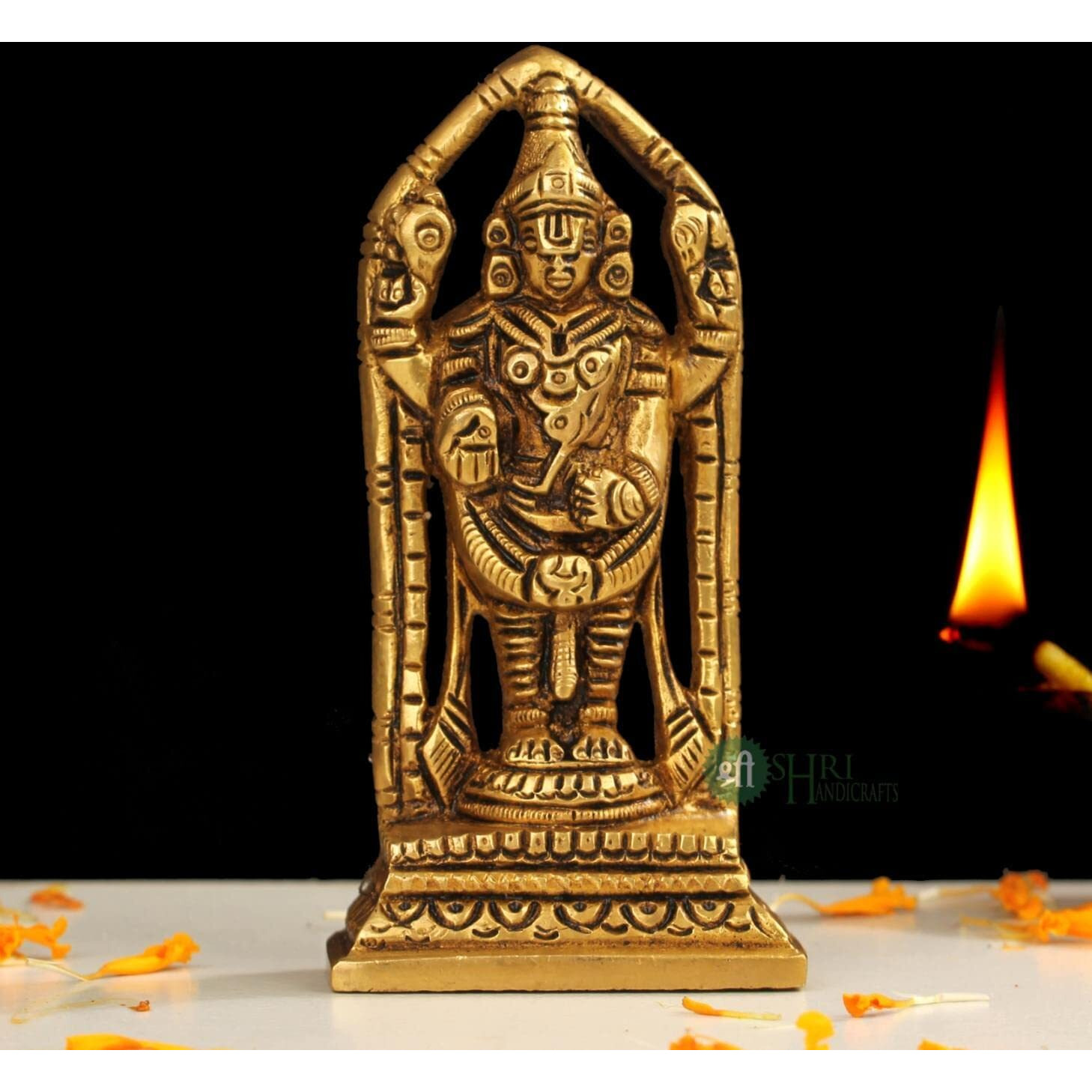 INDICAST Brass Tirupati Balaji Idol Murti of Shree Venkateswara Sculpture for Home Dcor- Height 11 Cms