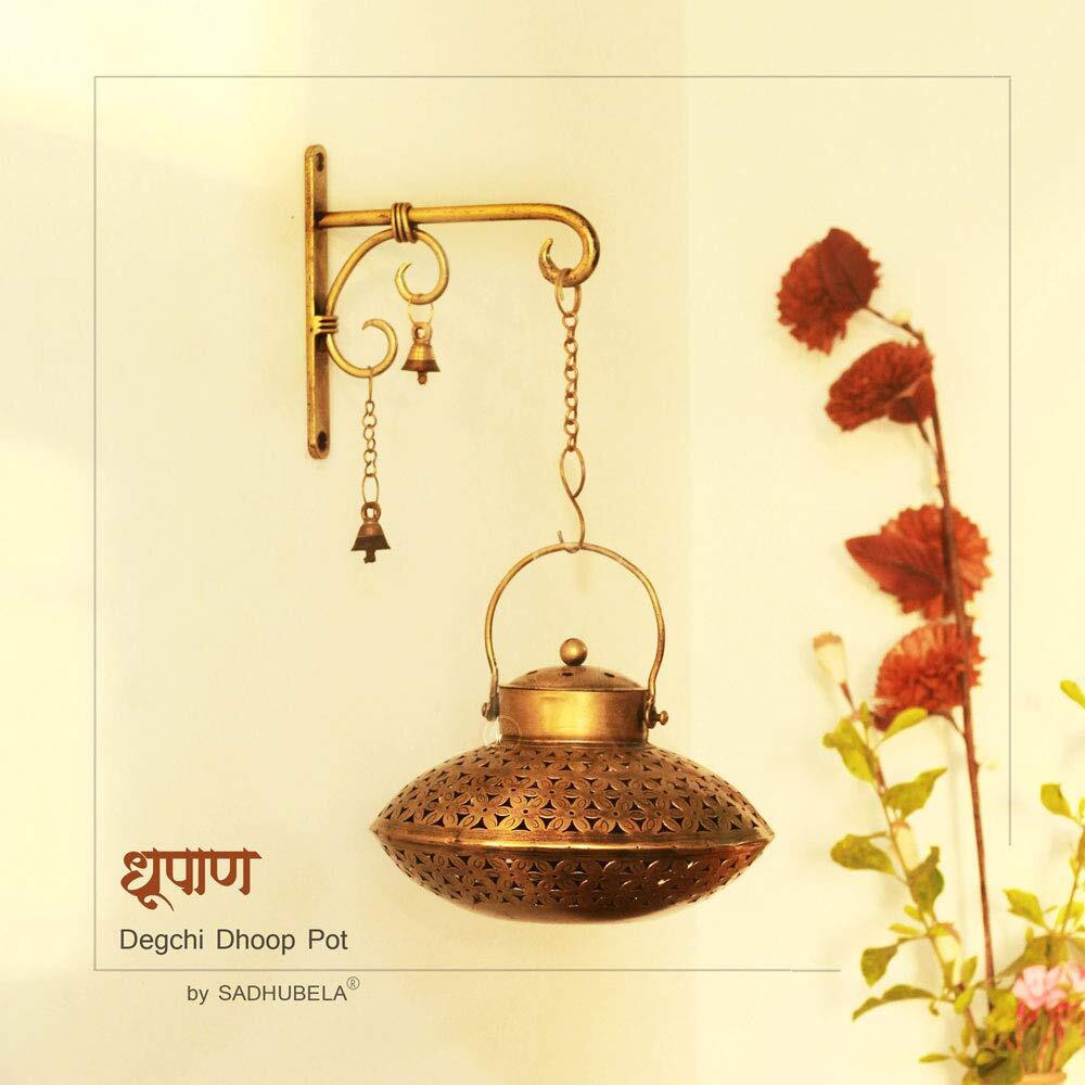 SADHUBELA Antique Wall Decor Degchi Dhoop Dani Pot - Incense Holder With Brass Bell Art Hanger(Oval)