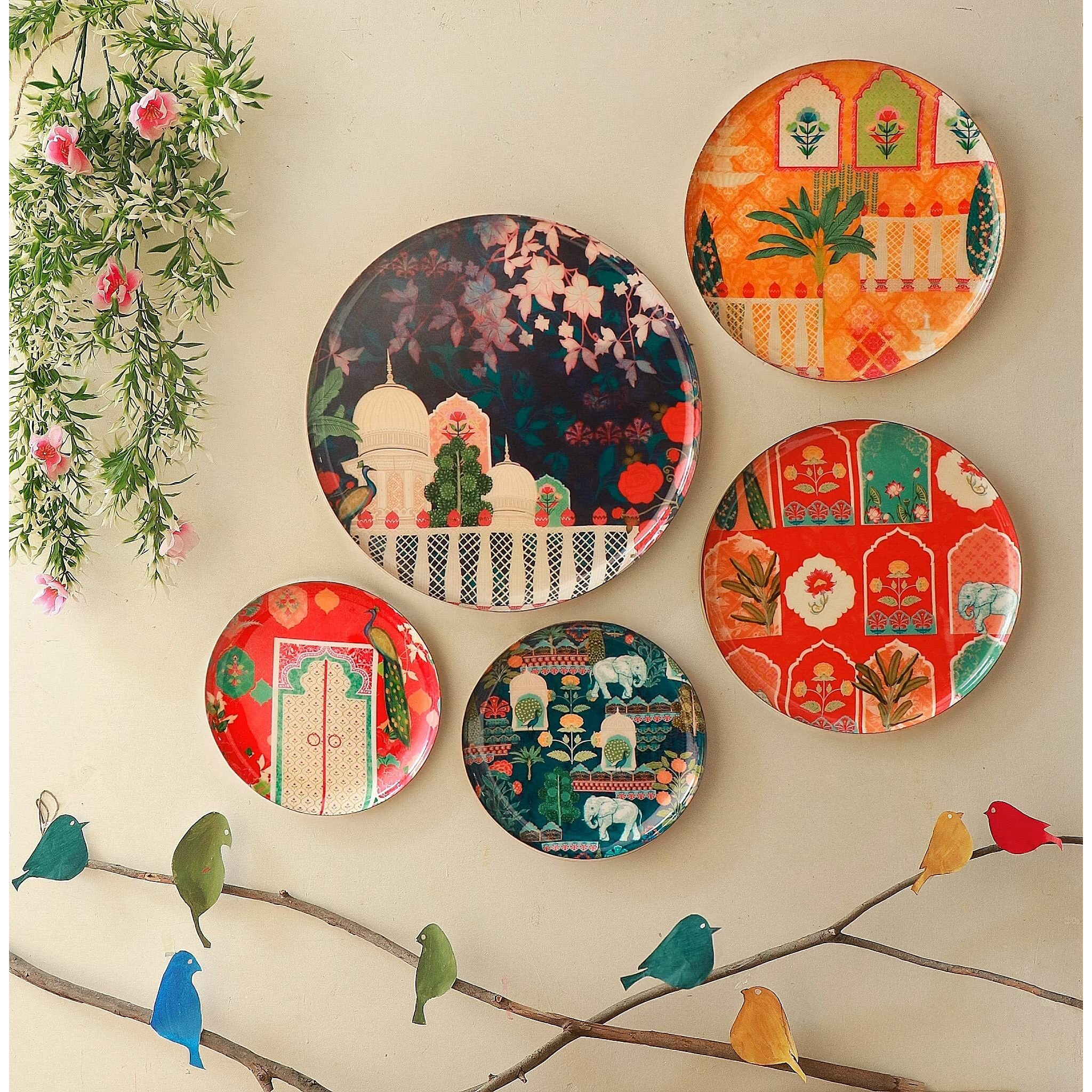 RITUALISTIC Vintage India Iron Wall Plates- Set of 5 (Multicolor) Wall Decoration Items For Living Room, Bedroom, Office | Wall Hanging Decor | Gift Items