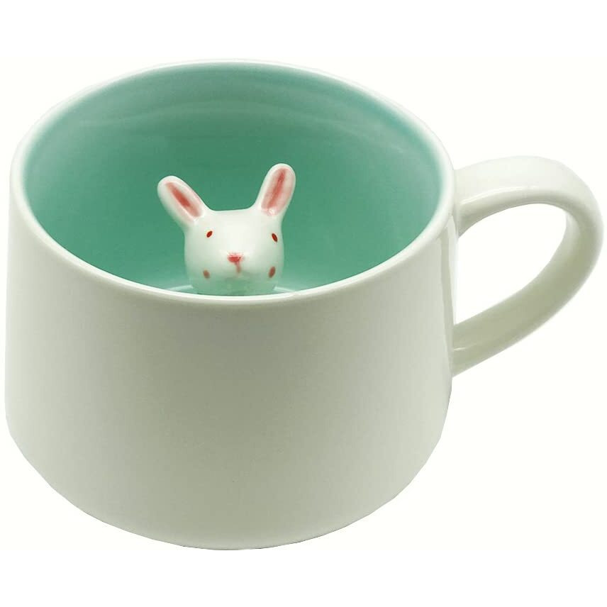 NOSCOMP 3D Animal Cup Coffee Mug Comes With A Cute Inside Creative Morning Mug Animal Cup For Hot&Cold Tea Milk Coffee Perfect For Kids Decorations Best Office Cup (Rabbit) (Ceramic),400 ML