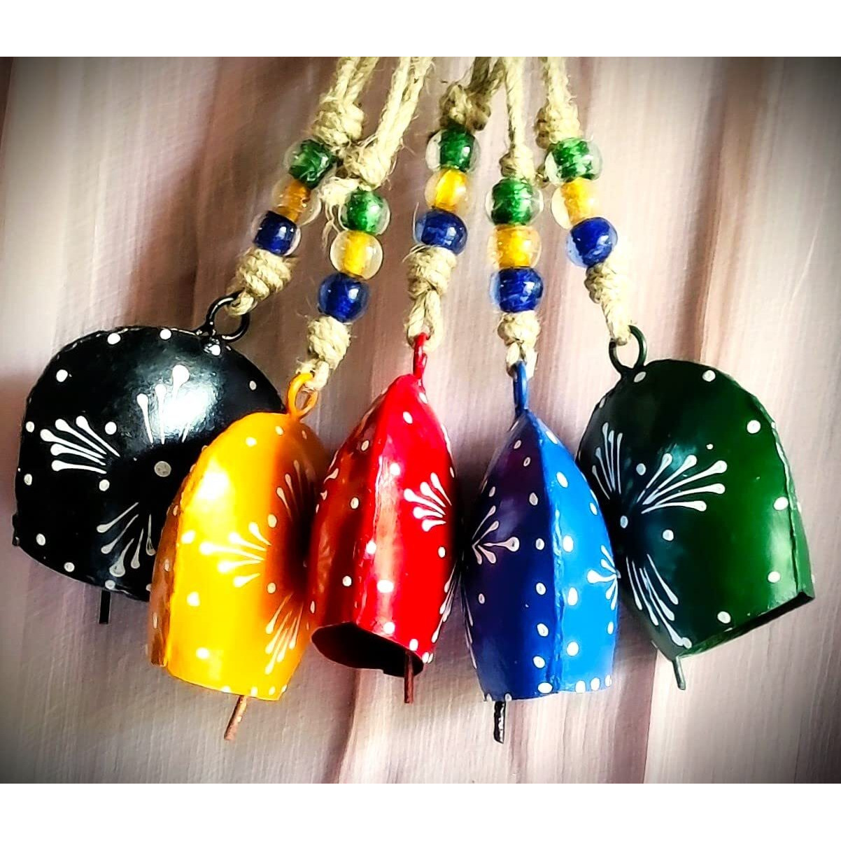 MIRAMAYEE Purse Bell (Painting) - 4- Hanging Garden Cow Bell - Decorative Wall Hanging - Patio Hanging Bell - Home Wall Decor - Indoor & Outdoor Decoration Set of 5