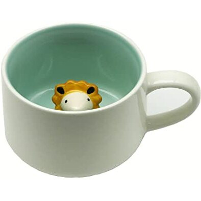 NOSCOMP 3D Animal Cup Coffee Mug Comes With A Cute Inside Creative Morning Mug Animal Cup For Hot&Cold Tea Milk Coffee Perfect For Kids Decorations Best Office Cup (Lion) (Ceramic),400 ML