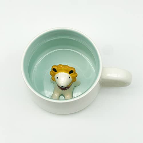 NOSCOMP 3D Animal Cup Coffee Mug Comes With A Cute Inside Creative Morning Mug Animal Cup For Hot&Cold Tea Milk Coffee Perfect For Kids Decorations Best Office Cup (Lion) (Ceramic),400 ML