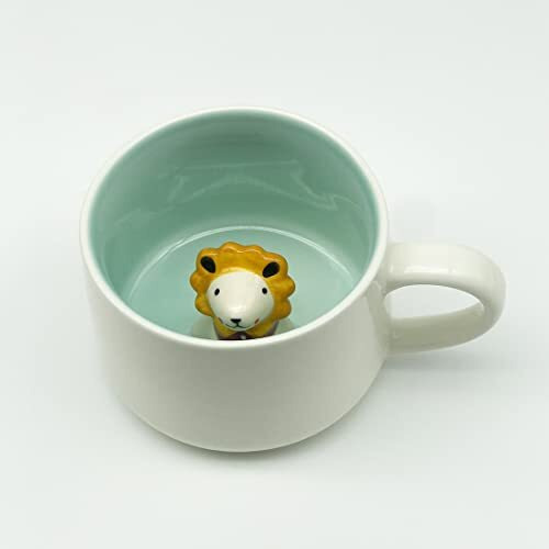 NOSCOMP 3D Animal Cup Coffee Mug Comes With A Cute Inside Creative Morning Mug Animal Cup For Hot&Cold Tea Milk Coffee Perfect For Kids Decorations Best Office Cup (Lion) (Ceramic),400 ML