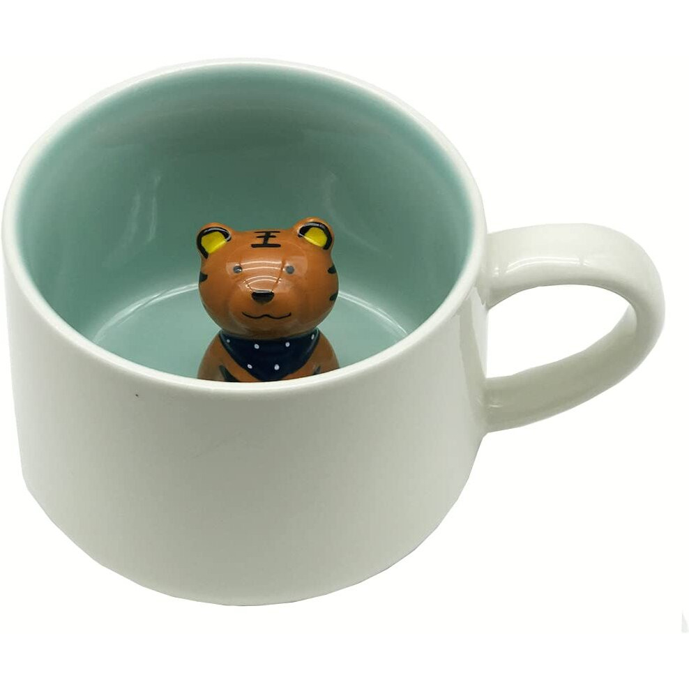 NOSCOMP 3D Animal Cup Coffee Mug Comes With A Cute Inside Creative Morning Mug Animal Cup For Hot&Cold Tea Milk Coffee Perfect For Kids Decorations Best Office Cup (Tiger, Ceramic),400 ML