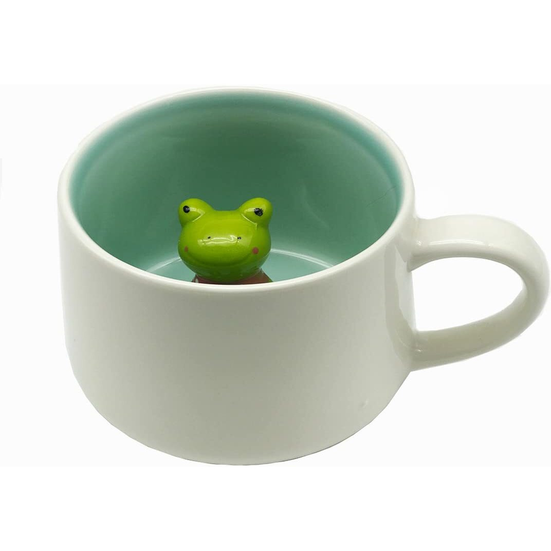 NOSCOMP 3D Animal Cup Coffee Mug Comes With A Cute Inside Creative Morning Mug Animal Cup For Hot&Cold Tea Milk Coffee Perfect For Kids Decorations Best Office Cup(Frog)(Ceramic) 400 ML