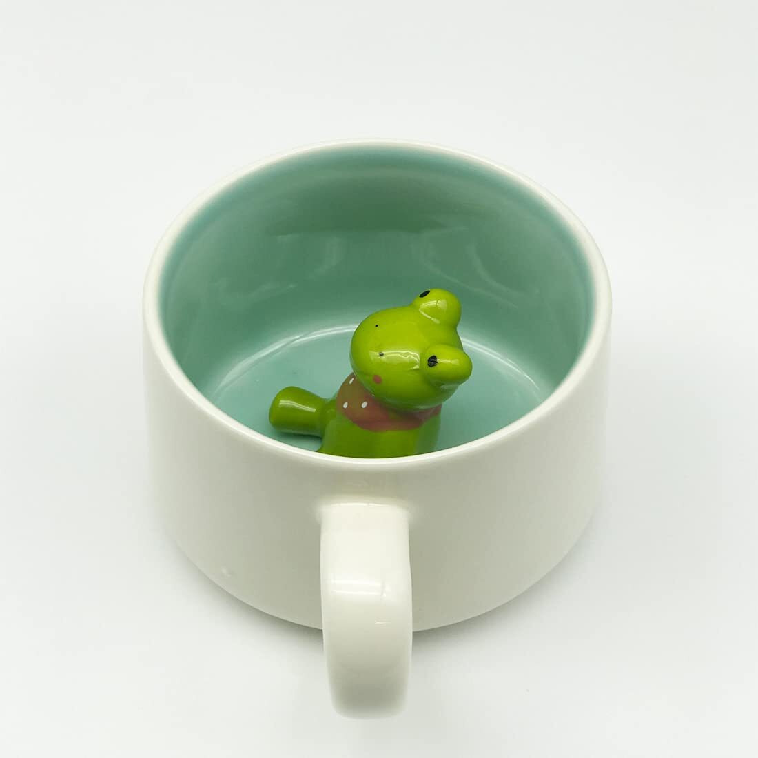 NOSCOMP 3D Animal Cup Coffee Mug Comes With A Cute Inside Creative Morning Mug Animal Cup For Hot&Cold Tea Milk Coffee Perfect For Kids Decorations Best Office Cup(Frog)(Ceramic) 400 ML