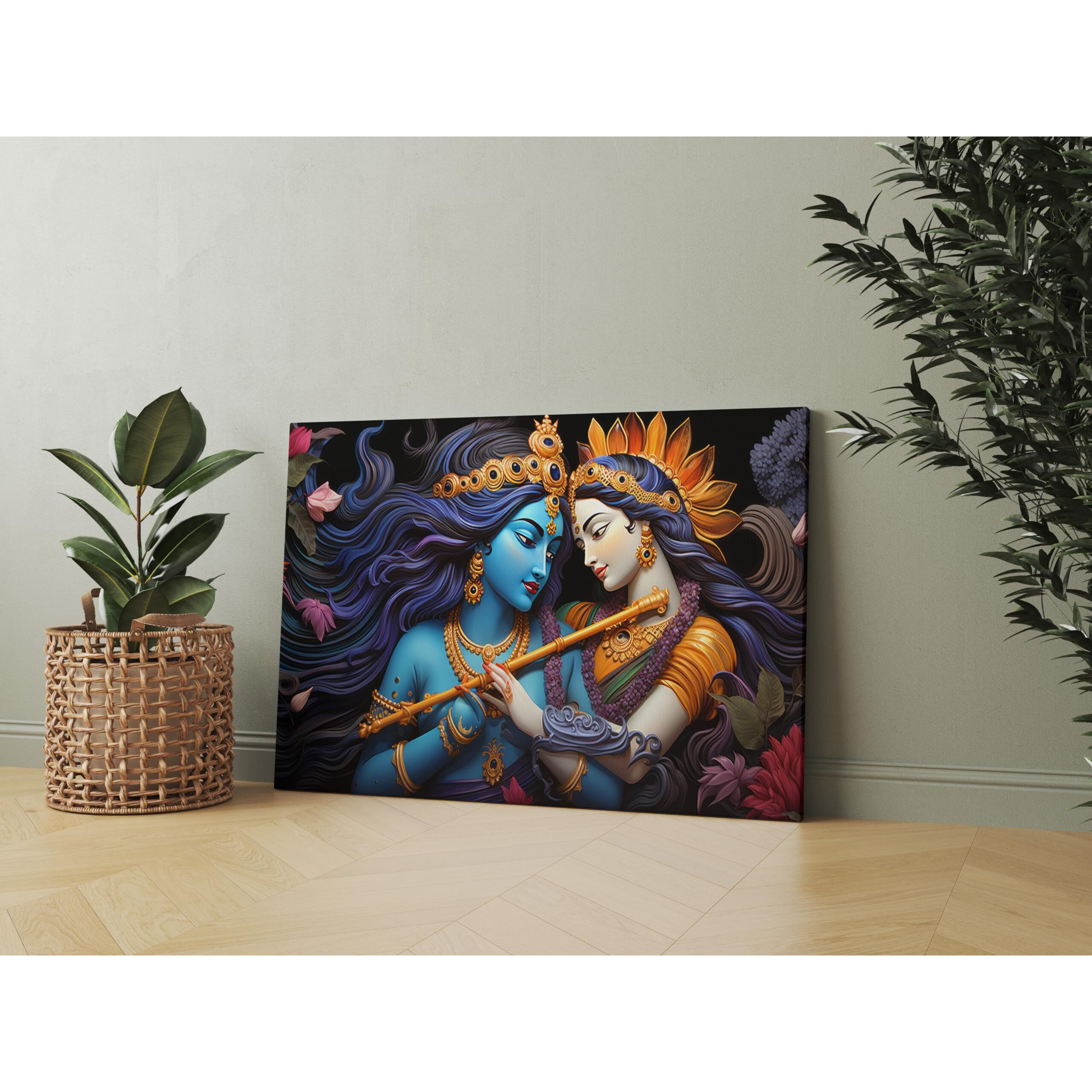 Nozvera Radha Krishna Painting For Wall Decoration Big Size Large Canvas Kahna Wall Painting For Home Decor, Living Room, Bedroom, Office and Hotels Decoration (22 inch * 34 inch, Design 2)