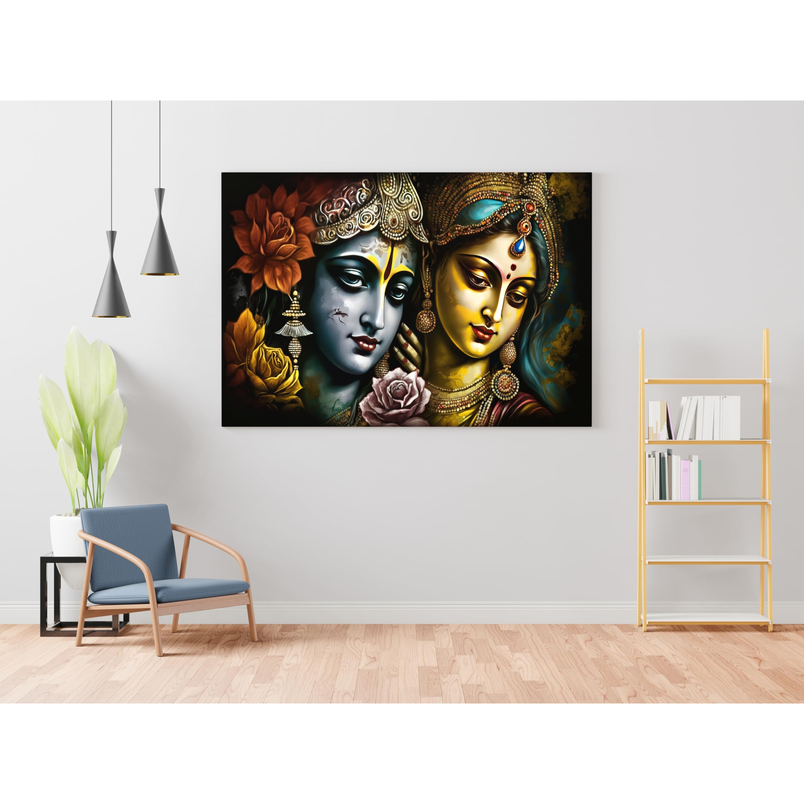 Nozvera Radha Krishna Painting For Wall Decoration Big Size Large Canvas Kahna Wall Painting For Home Decor, Living Room, Bedroom, Office and Hotels Decoration (22 inch * 34 inch, Design 26)