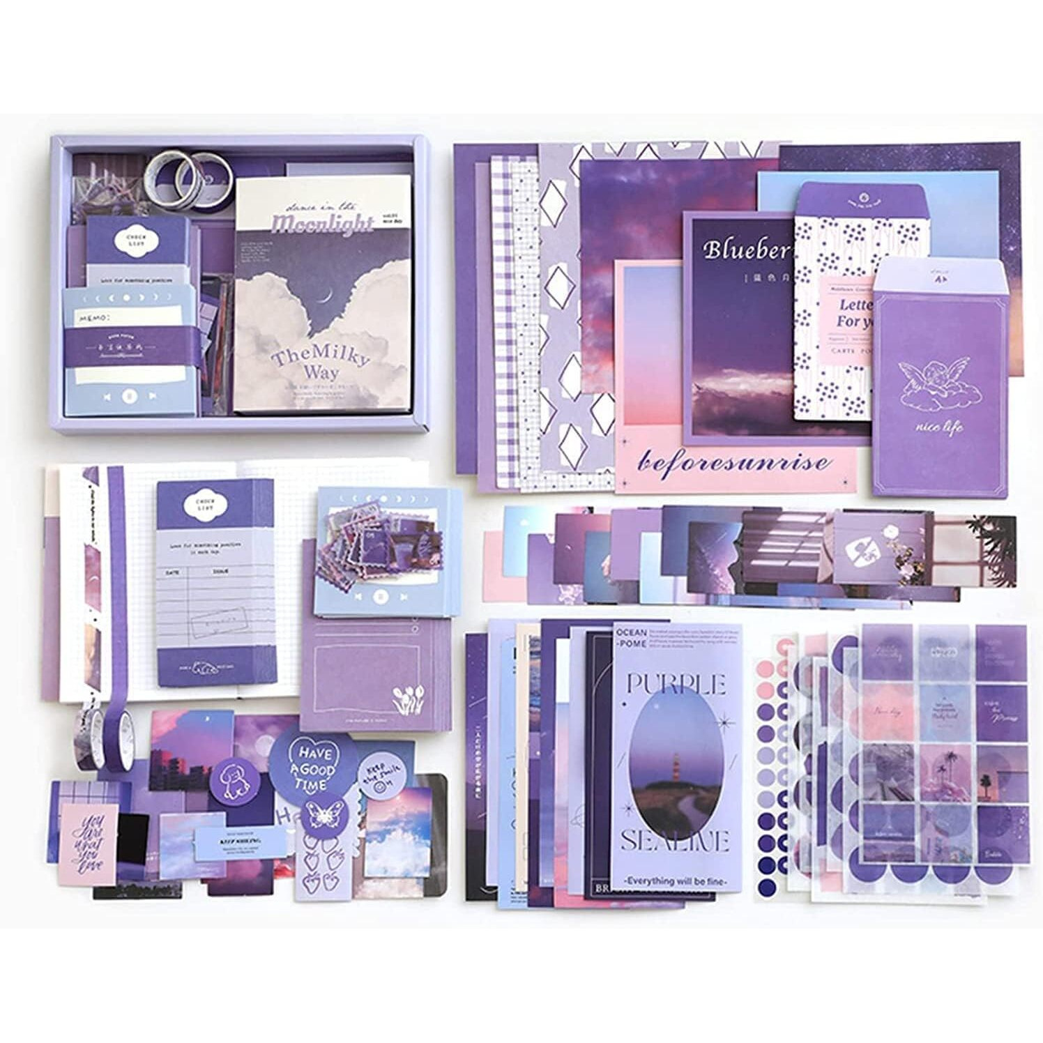 LANLOY 346pcs Journal Supplies Kit Vintage Scrapbook Stickers Art Journaling Bullet Junk Journal Planners DIY Decoration Paper Stickers Craft Kits Notebook Collage Album (Purple Book)