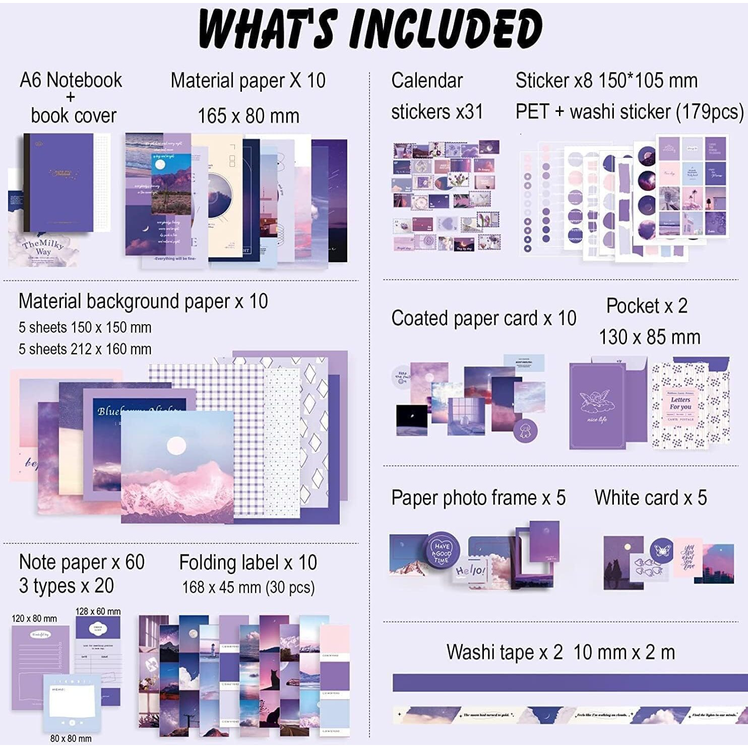 LANLOY 346pcs Journal Supplies Kit Vintage Scrapbook Stickers Art Journaling Bullet Junk Journal Planners DIY Decoration Paper Stickers Craft Kits Notebook Collage Album (Purple Book)