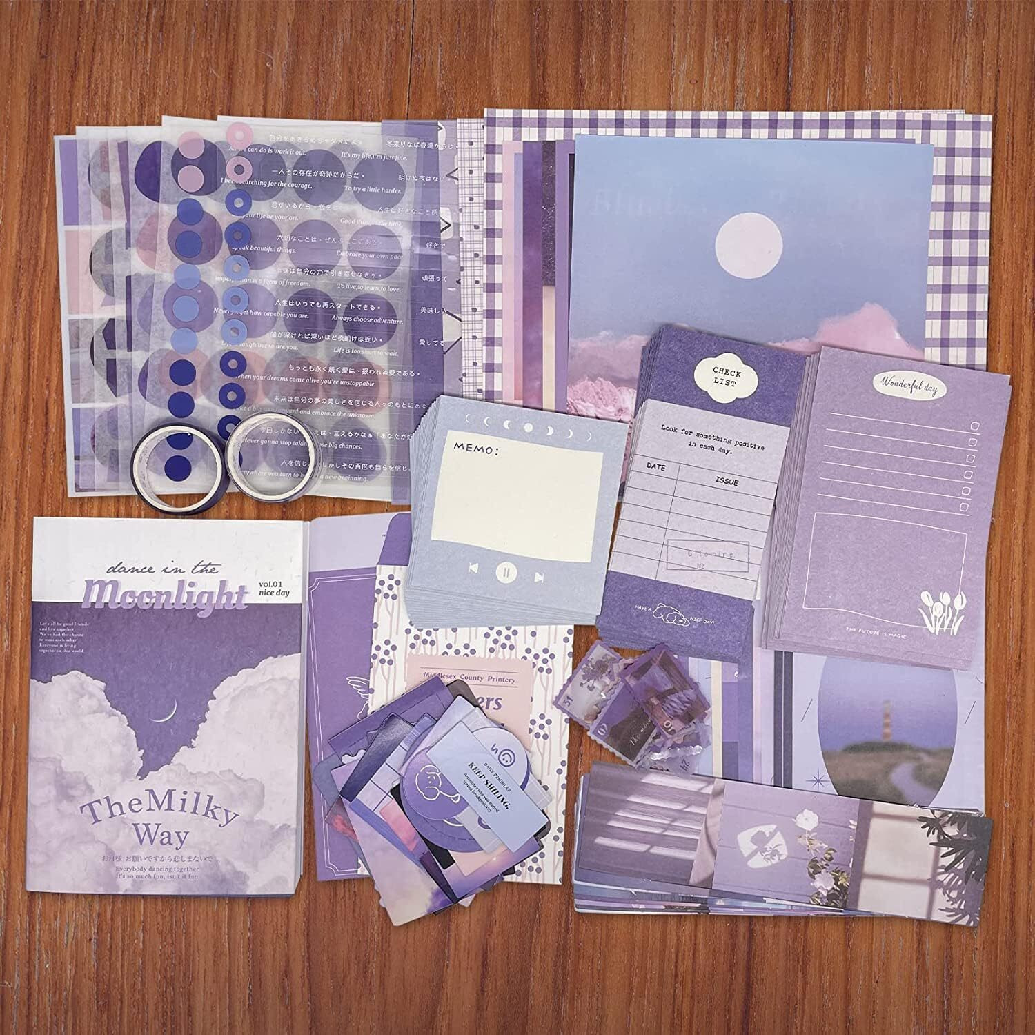 LANLOY 346pcs Journal Supplies Kit Vintage Scrapbook Stickers Art Journaling Bullet Junk Journal Planners DIY Decoration Paper Stickers Craft Kits Notebook Collage Album (Purple Book)