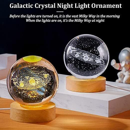 CPENSUS 3D Galaxy Crystal Ball Night Lamp,Solar System, USB Table Colorful LED Wooden Crystal Ball for Home Decoration Birthday Gift for Teens Boys and Girls (Solar System)