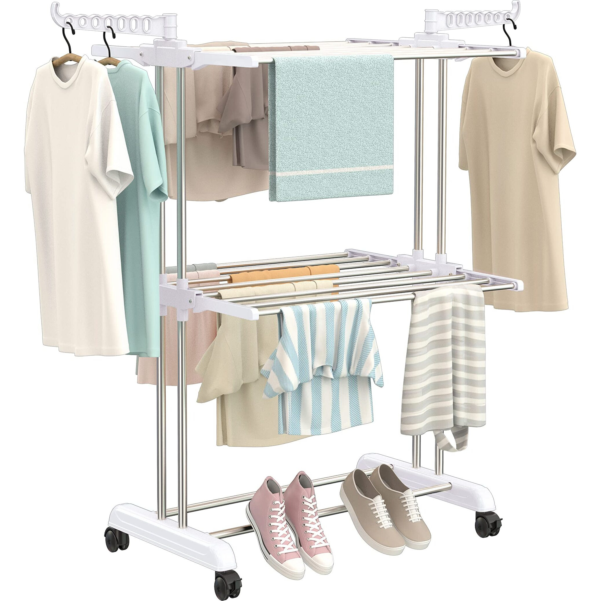 Synergy - Premium Heavy Duty Stainless Steel Foldable Cloth Drying Stand/Clothes Stand for Drying/Cloth Stand/Clothes Dryer/Laundry Racks (2 Tier) White - SY-CS21-L2