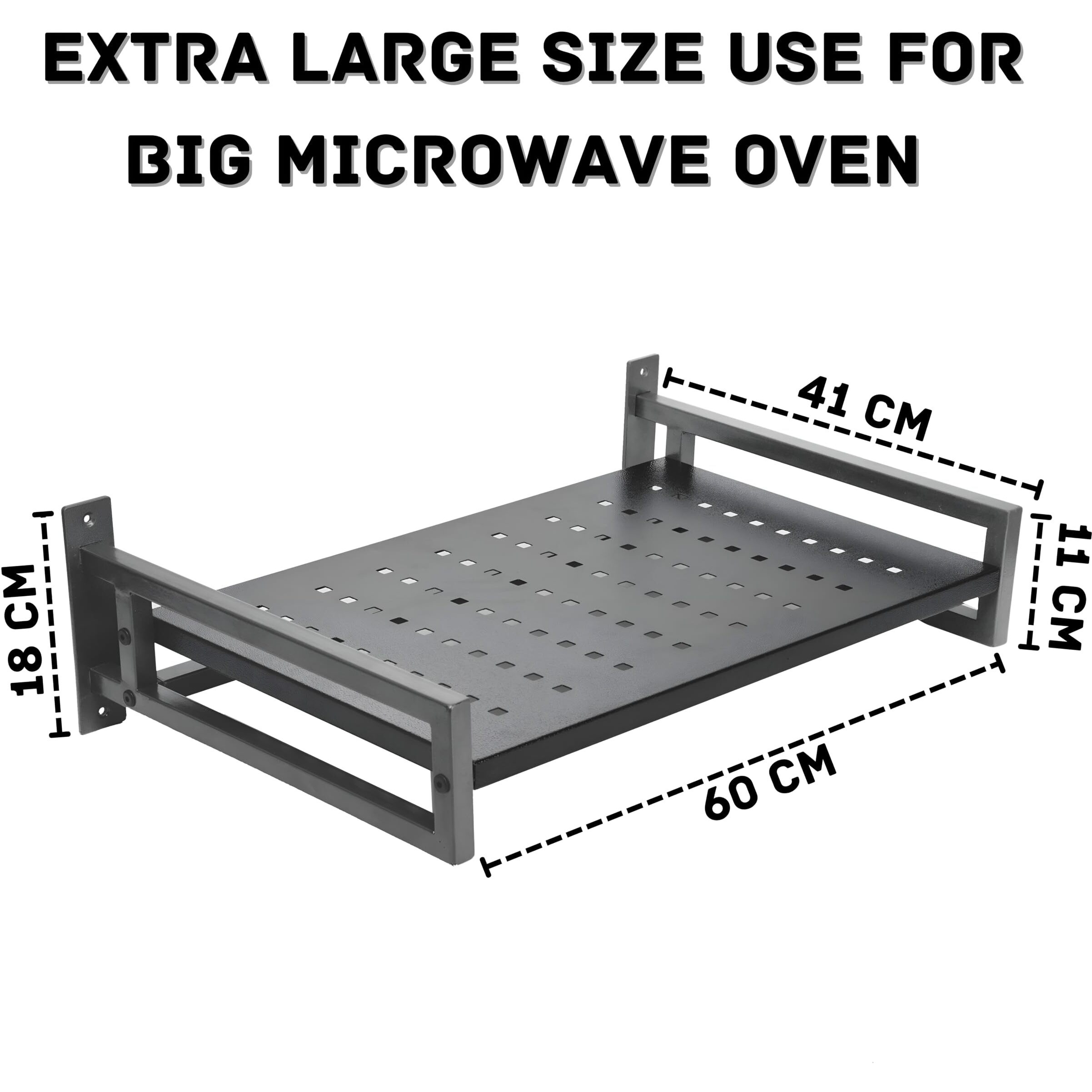 Zeroway Microwave Oven Stand Wall Mount Heavy Load Shelf Stand Adjustable Bakers Rack 8 Hooks Kitchen Counter Storage Organiser Printer Shelf Fax Rack Black(1 Tier) Metal