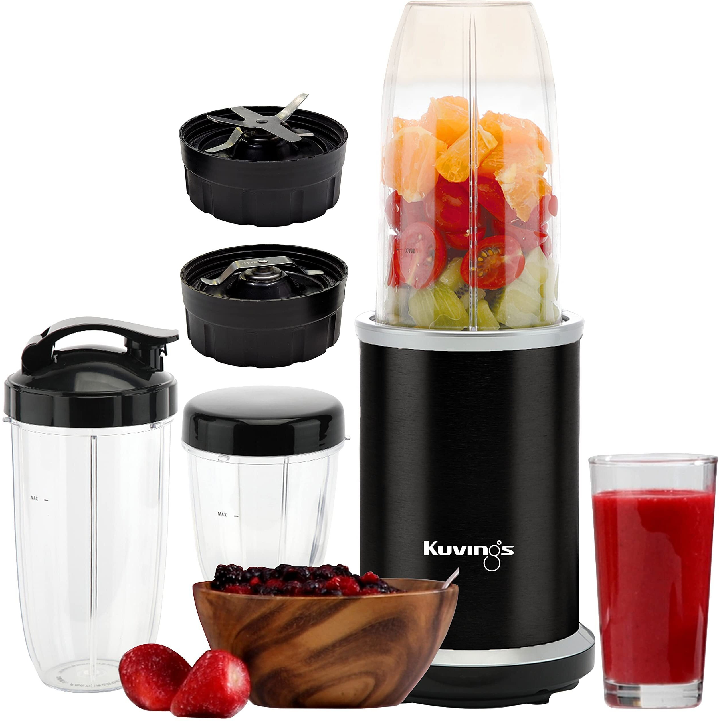 Kuvings Nutri Blender PRO Phantom Black, Powerful 1000 Watts Motor, Mixer/Grinder/Smoothie Maker, Blender for Smoothies and Juices, Stainless Steel Body, 2 Blade Set Wet & Dry