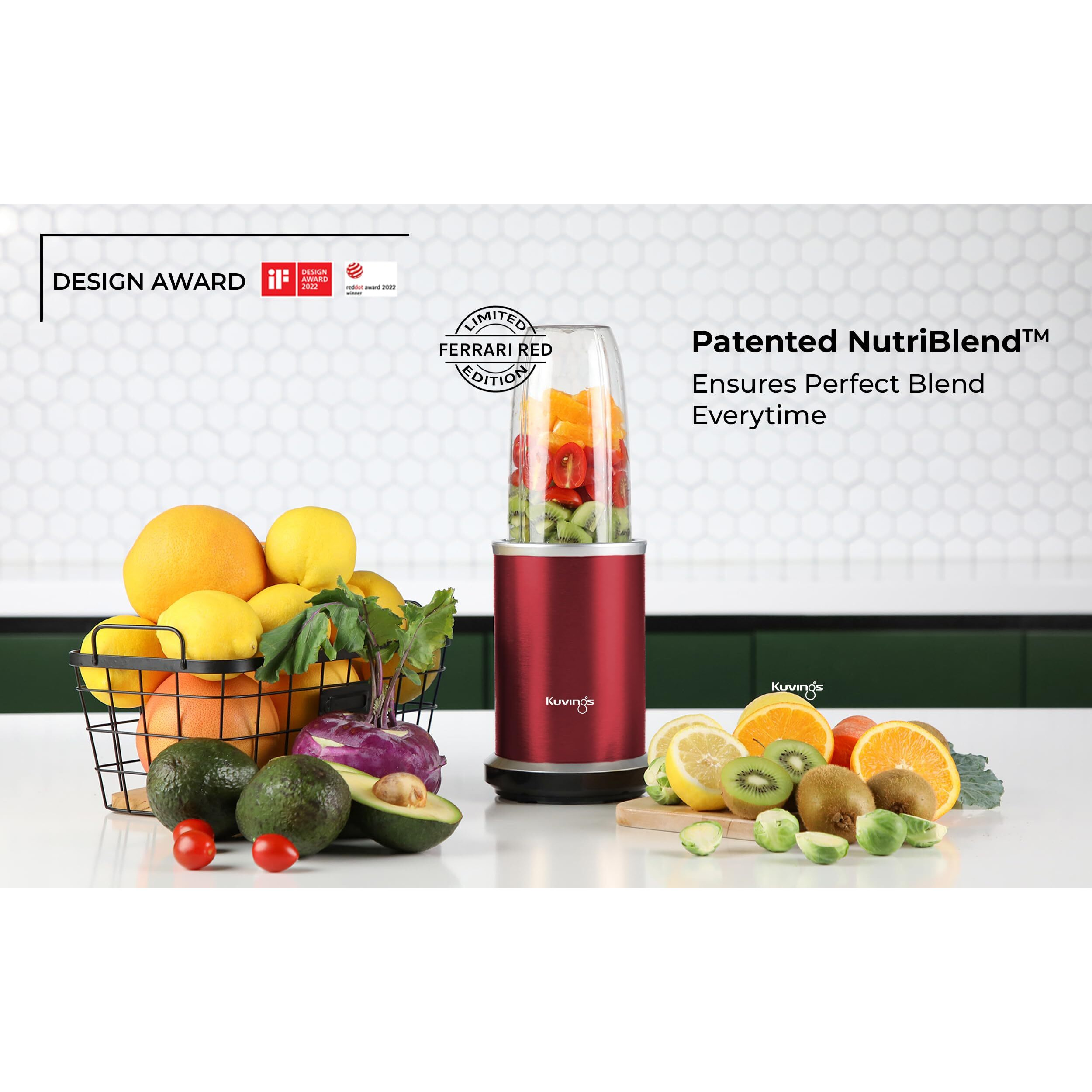 Kuvings Nutri Blender PRO Ferrari Red, Powerful 1000 Watts Motor, Longest Warranty 7 Years, Mixer/Grinder/Smoothie Maker, Blender for Smoothies and Juices, Stainless Steel Body, 2 Blade Set Wet & Dry