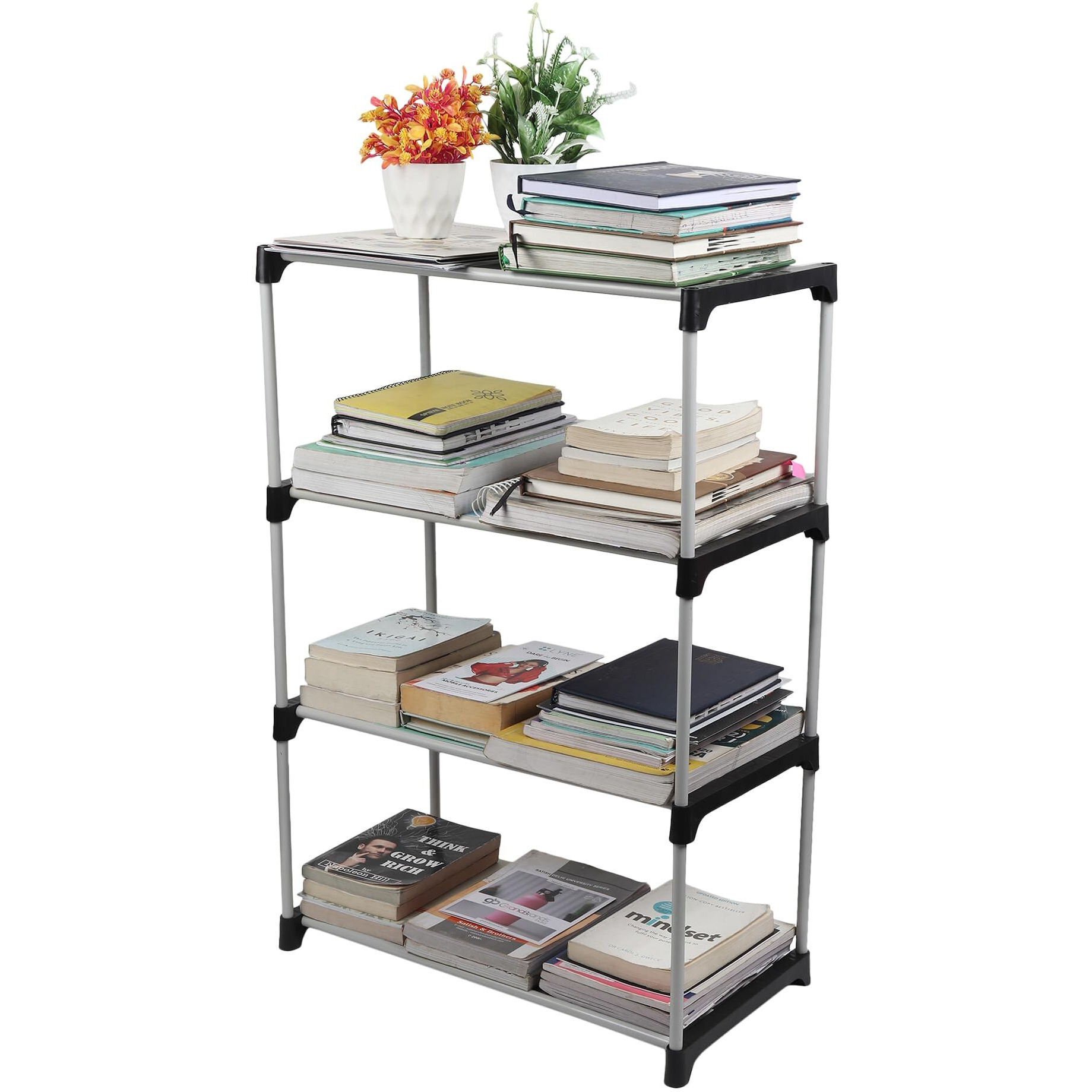 LOTSPEK Children Book Rack 4 Layer Bookshelf for Home Library, Book Stand| Books Stand Book Shelves 4 Layer Metal Rack Home Library, Book Stand, Books Rack for Study Room, Bookshelf