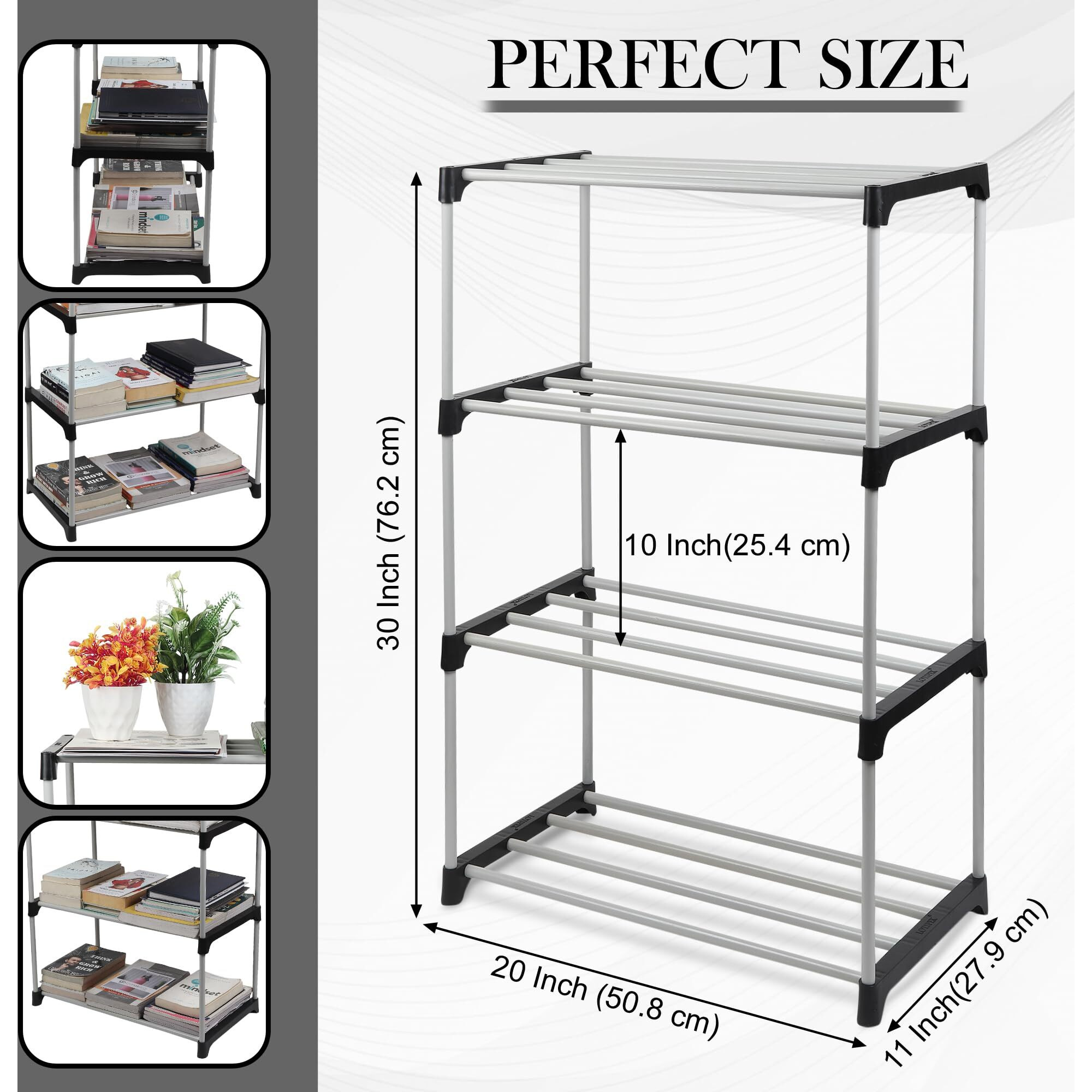 LOTSPEK Children Book Rack 4 Layer Bookshelf for Home Library, Book Stand| Books Stand Book Shelves 4 Layer Metal Rack Home Library, Book Stand, Books Rack for Study Room, Bookshelf