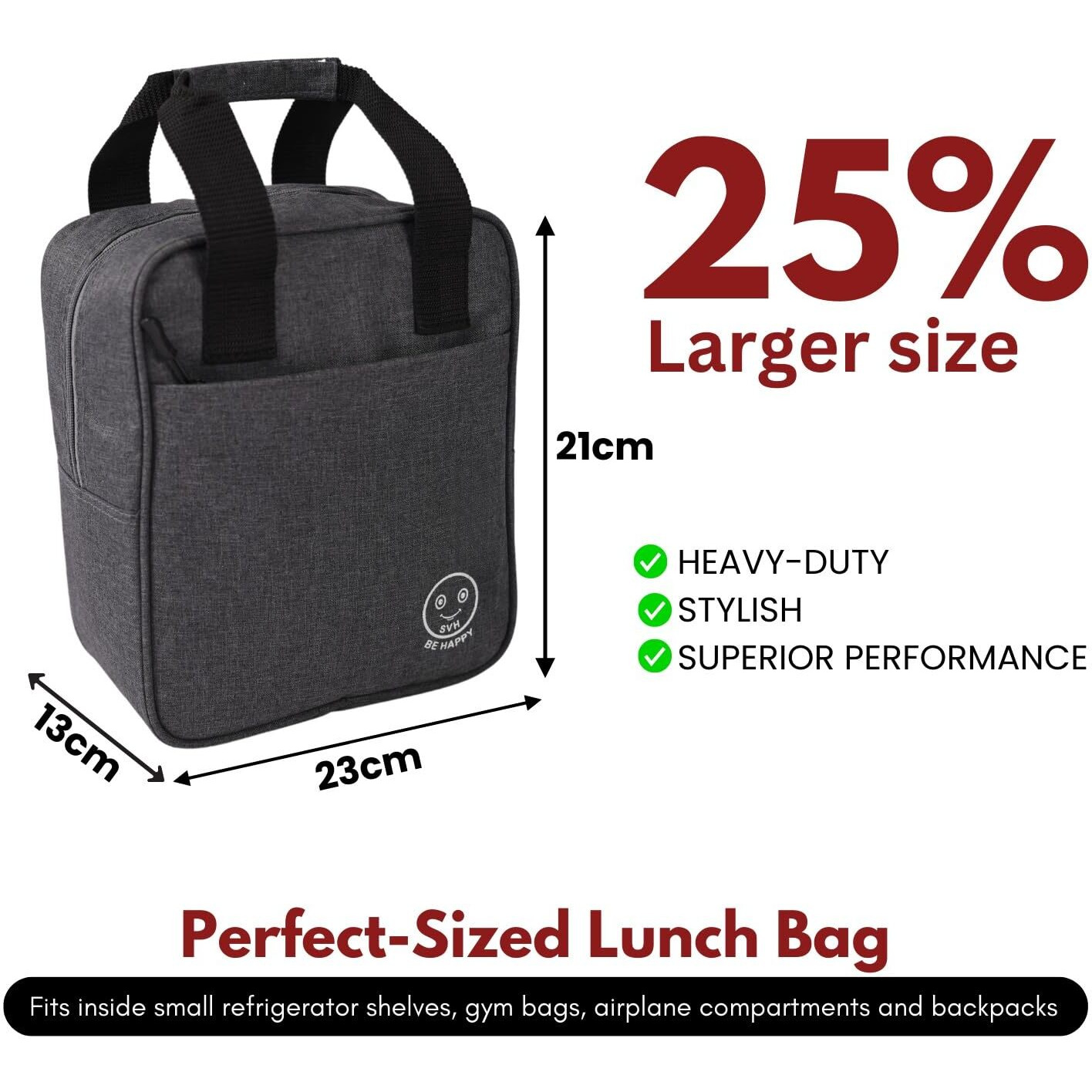 SVH Travel Lunch/Tiffin/Storage Bag for Office, College & School (Grey 02)