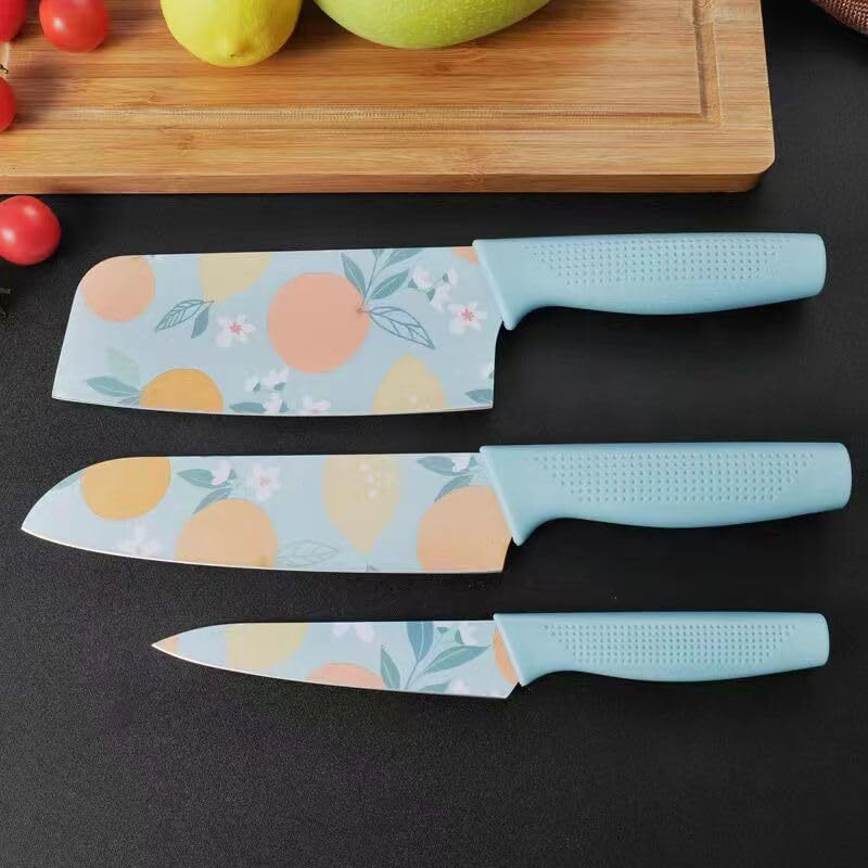 voltonix Stainless Steel 3 Pieces Professional Kitchen Knife Set/Meat Knife/Chef Knife with Non-Slip Handle Sharp Manual Sharpening for Home Kitchen/High Carbon Stainless Steel Knife Red Set(Blue)