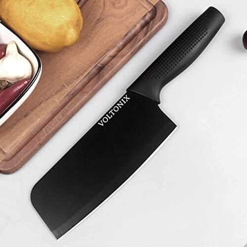 voltonix Stainless Steel 3 Pieces Professional Kitchen Knife Set/Meat Knife/Chef Knife With Non-Slip Handle Sharp Manual Sharpening For Home Kitchen/High Carbon Stainless Steel Knife Black Set(Black)