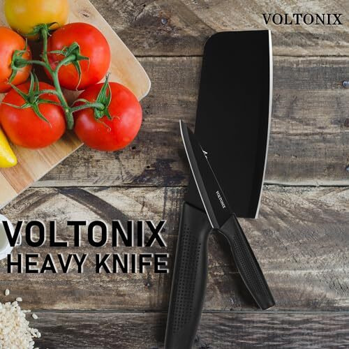 voltonix Stainless Steel 3 Pieces Professional Kitchen Knife Set/Meat Knife/Chef Knife With Non-Slip Handle Sharp Manual Sharpening For Home Kitchen/High Carbon Stainless Steel Knife Black Set(Black)