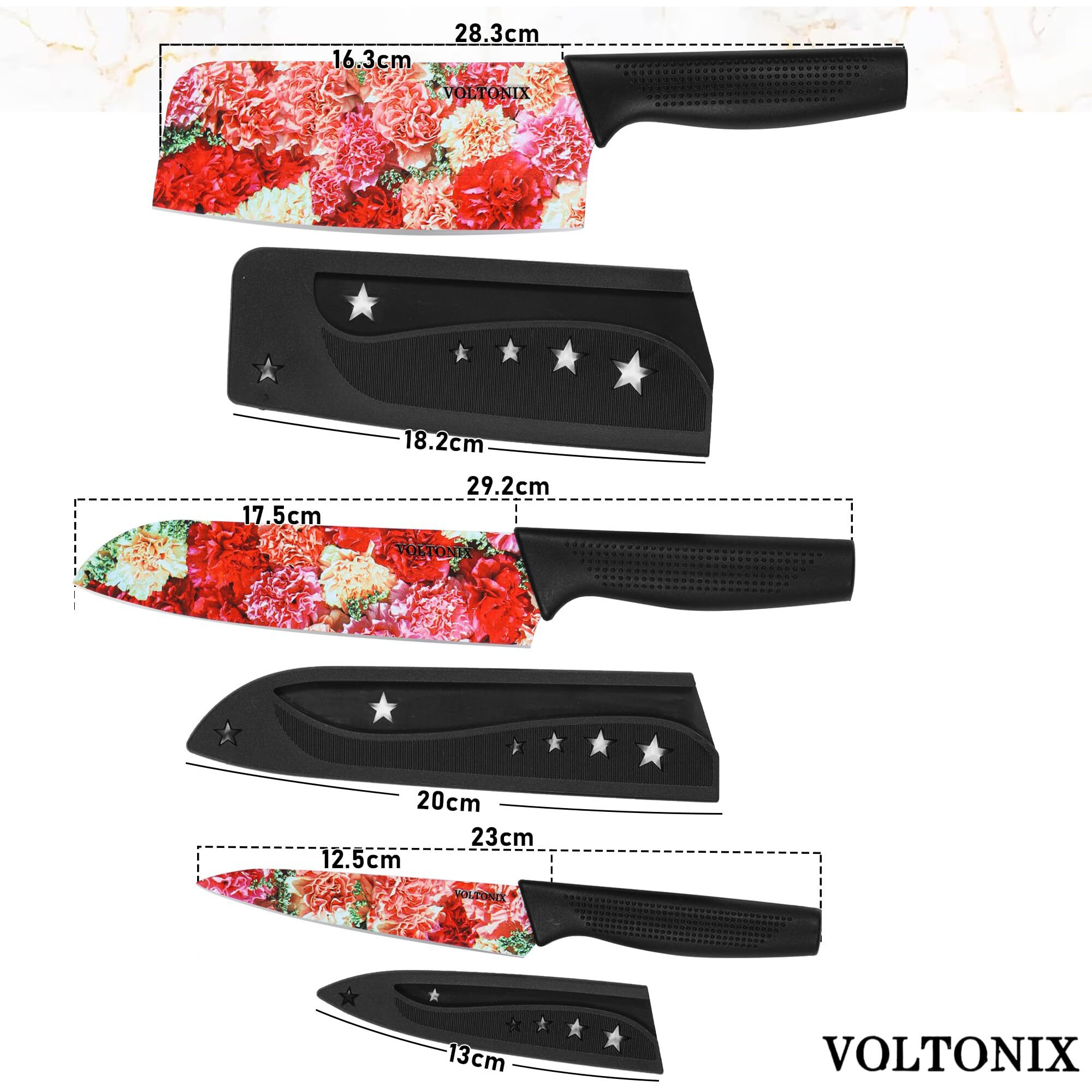 voltonix Stainless Steel 3 Pieces Professional Kitchen Knife Set/Meat Knife/Chef Knife with Non-Slip Handle Sharp Manual Sharpening for Home Kitchen/High Carbon Stainless Steel Knife Red Set (Red)