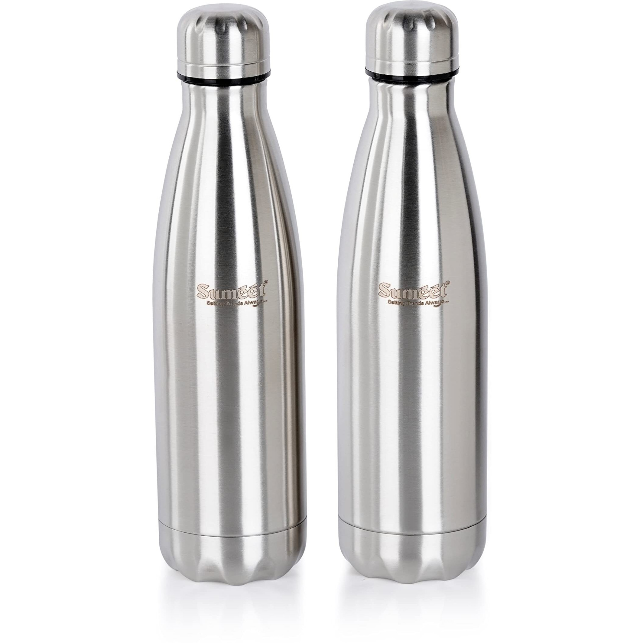 Sumeet Stainless Steel Double Walled Vacuum Flask/Water Bottle, 24 Hours Hot and Cold, 500 ml, Silver - Set of 2 Pcs