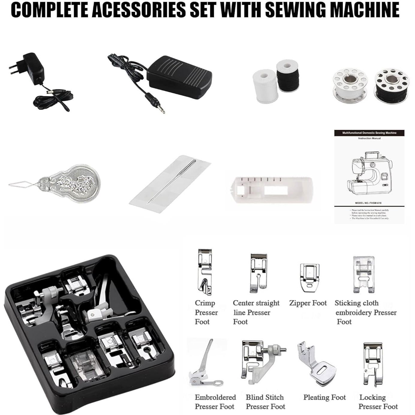 Chillaxplus Sewing Machine For Home Tailoring With 20 Stitch Patterns|Electric Sewing Machine With 8 Presser Foots|Stitching Machine For Home With Zig Zag|Pico,Reverse Stitch And Metal Frame - White