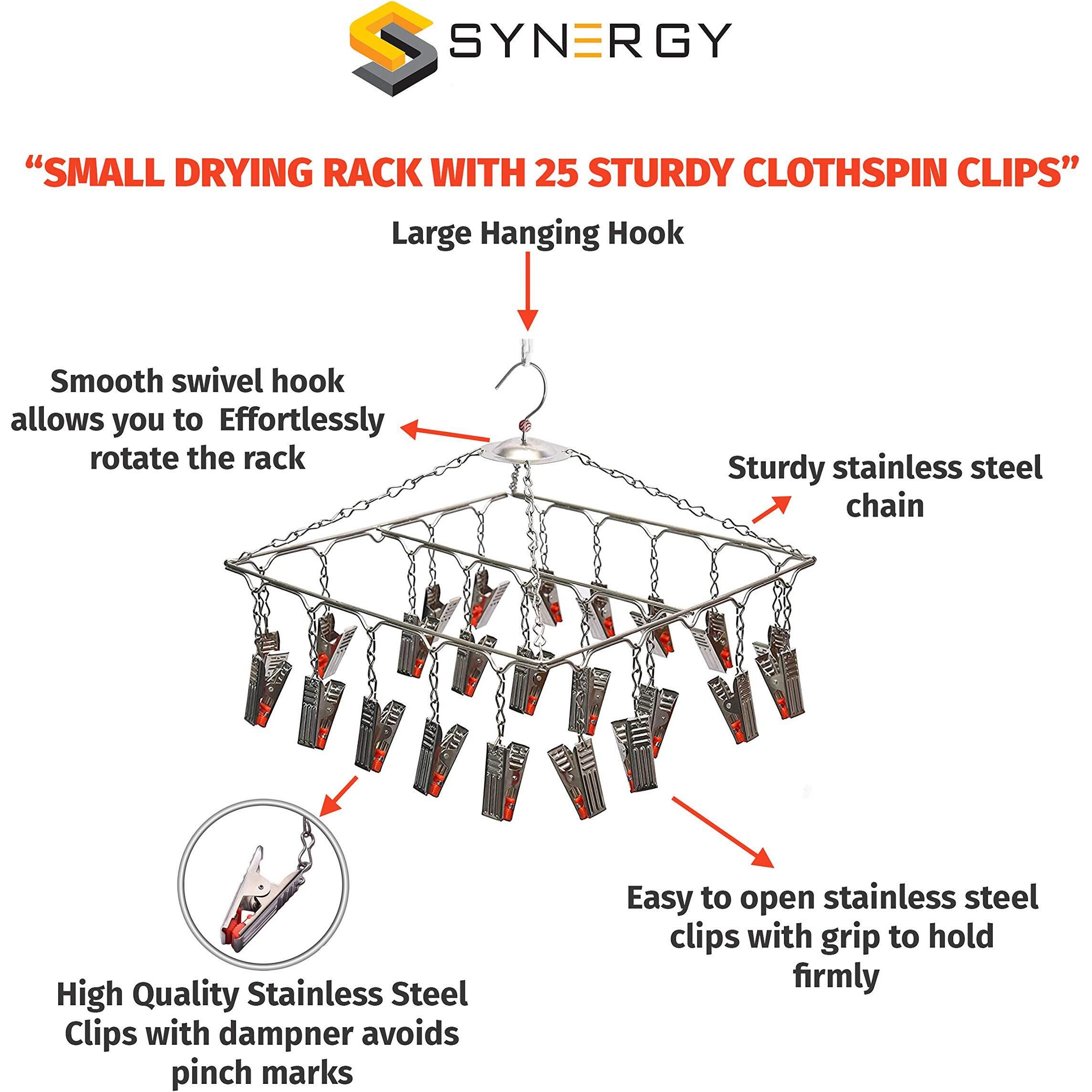 Synergy 25 Clips Stainless Steel Heavy Duty Square Cloth Hanger/Clothes Stand for Drying/Clothes Drying Stand/Hanger with Clips/Baby Clothes Dryer/Undergarments Hanger (SY-CS13)