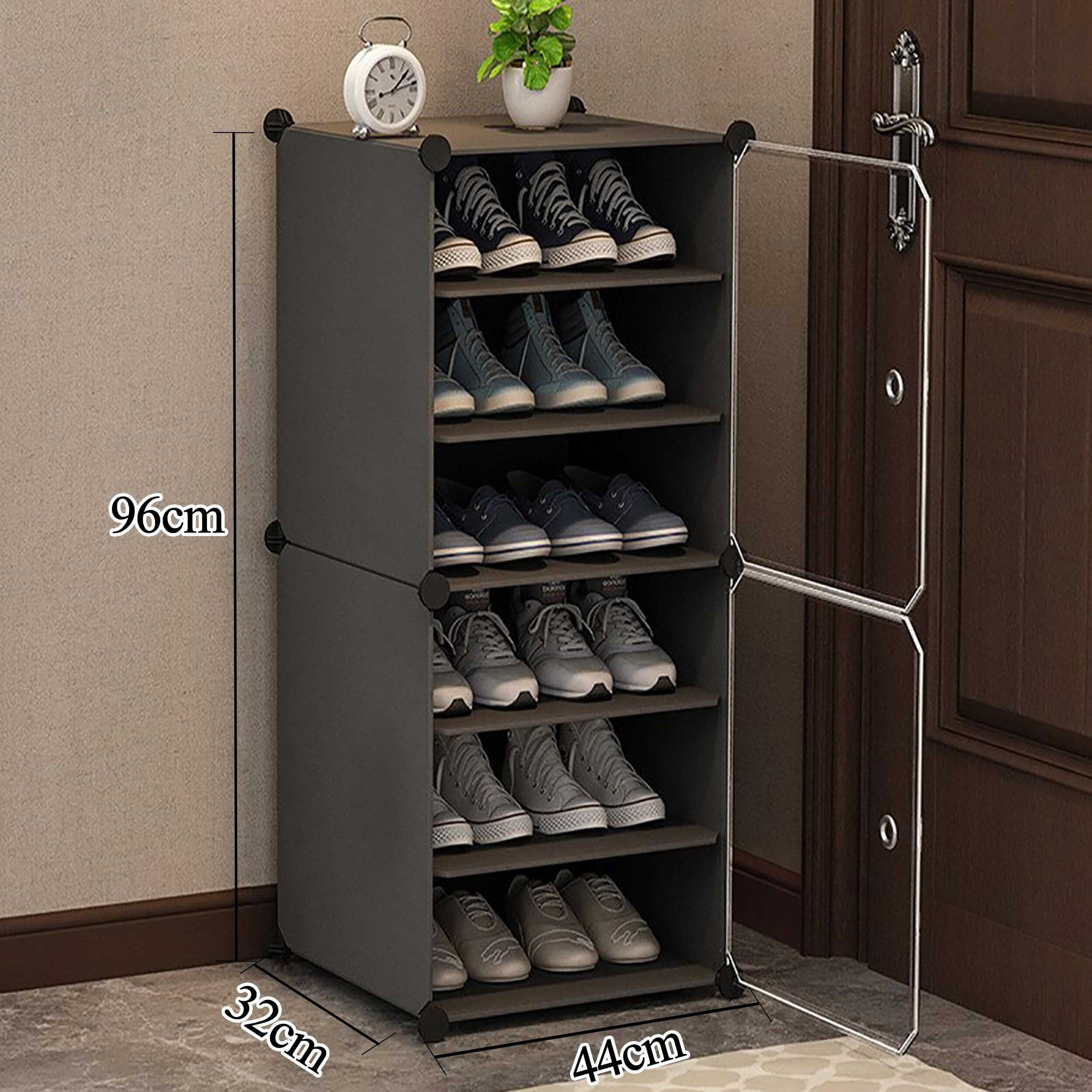 Zemic Plastic Shoe Rack for Home With Door,Adjustable Plastic Shoe Rack for Bedroom/Outdoor Waterproof,Multi-Purpose Shoe Organizer,High-density PP Frame for Stability (6-SHELF-2-DOOR, GREY)