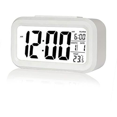 CBK Digital Alarm Clock Table Clock for Students, Home, Office, Corporate with Automatic Sensor, Date & Temperature (White)