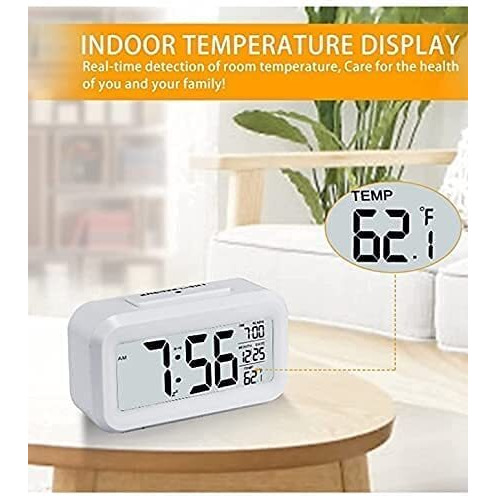 CBK Digital Alarm Clock Table Clock for Students, Home, Office, Corporate with Automatic Sensor, Date & Temperature (White)