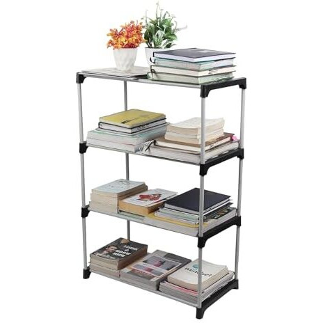 Vancefame 4 Layer Bookshelf for Home Library, Book Stand| Book Rack for Study Room| Book Stand Shelf 4 Layer Metal Rack(Big Rack Black)