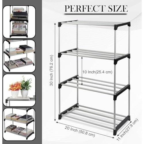 Vancefame 4 Layer Bookshelf for Home Library, Book Stand| Book Rack for Study Room| Book Stand Shelf 4 Layer Metal Rack(Big Rack Black)