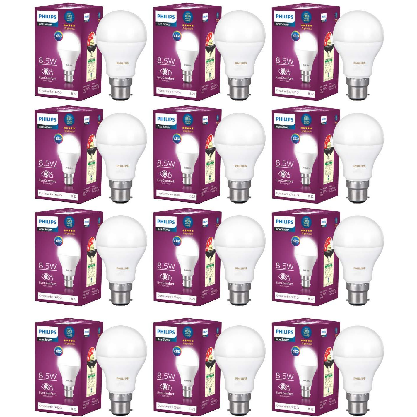 Philips 8.5-Watt Standard B22 LED Bulb (Pack of 12, Cool Day White)