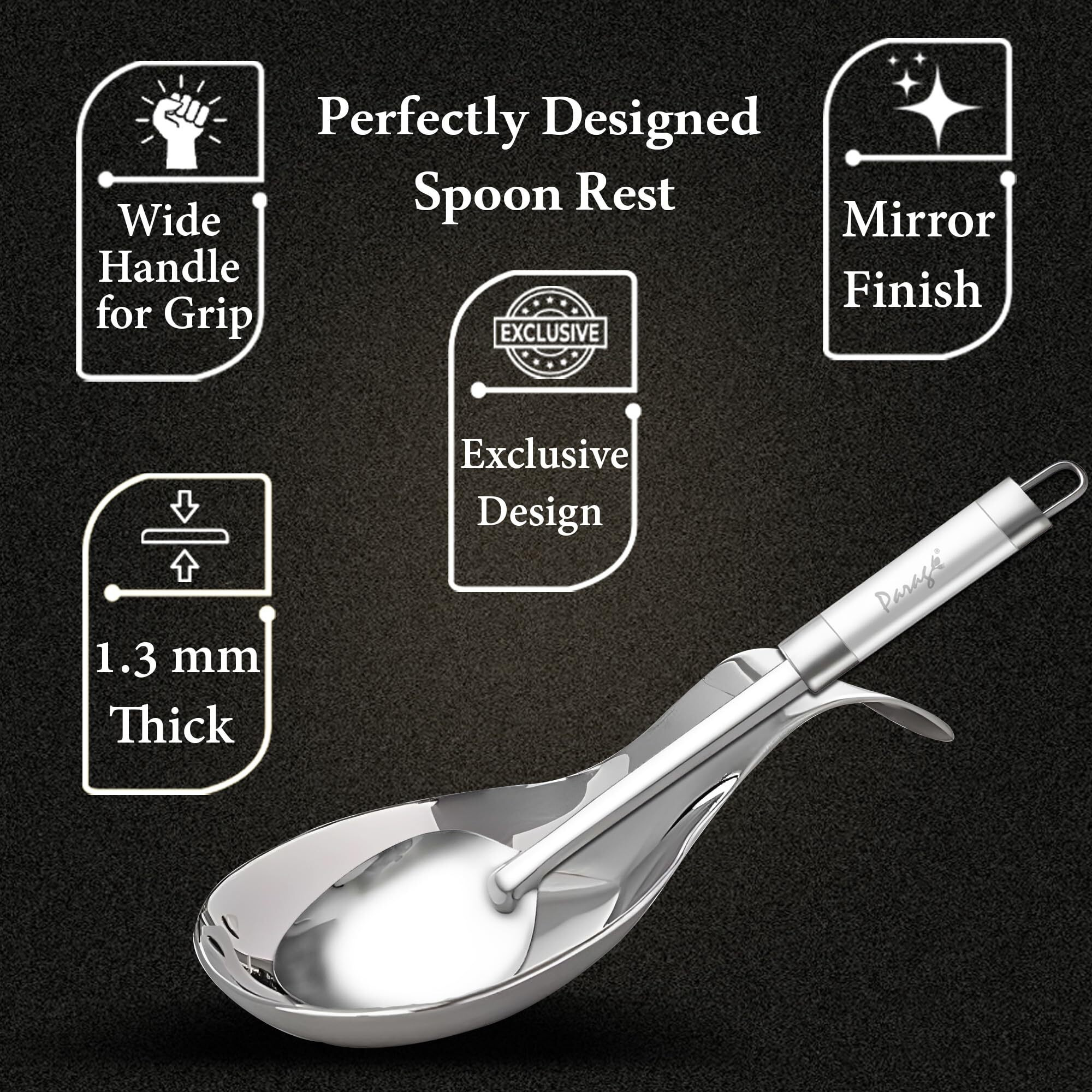 Parage 2 Pieces Stainless Steel Spoon Rest for Home & Kitchen, Platform and Dining Table, Holding Messy Spoon While Cooking (Set of 2, 21.5 cm Long)