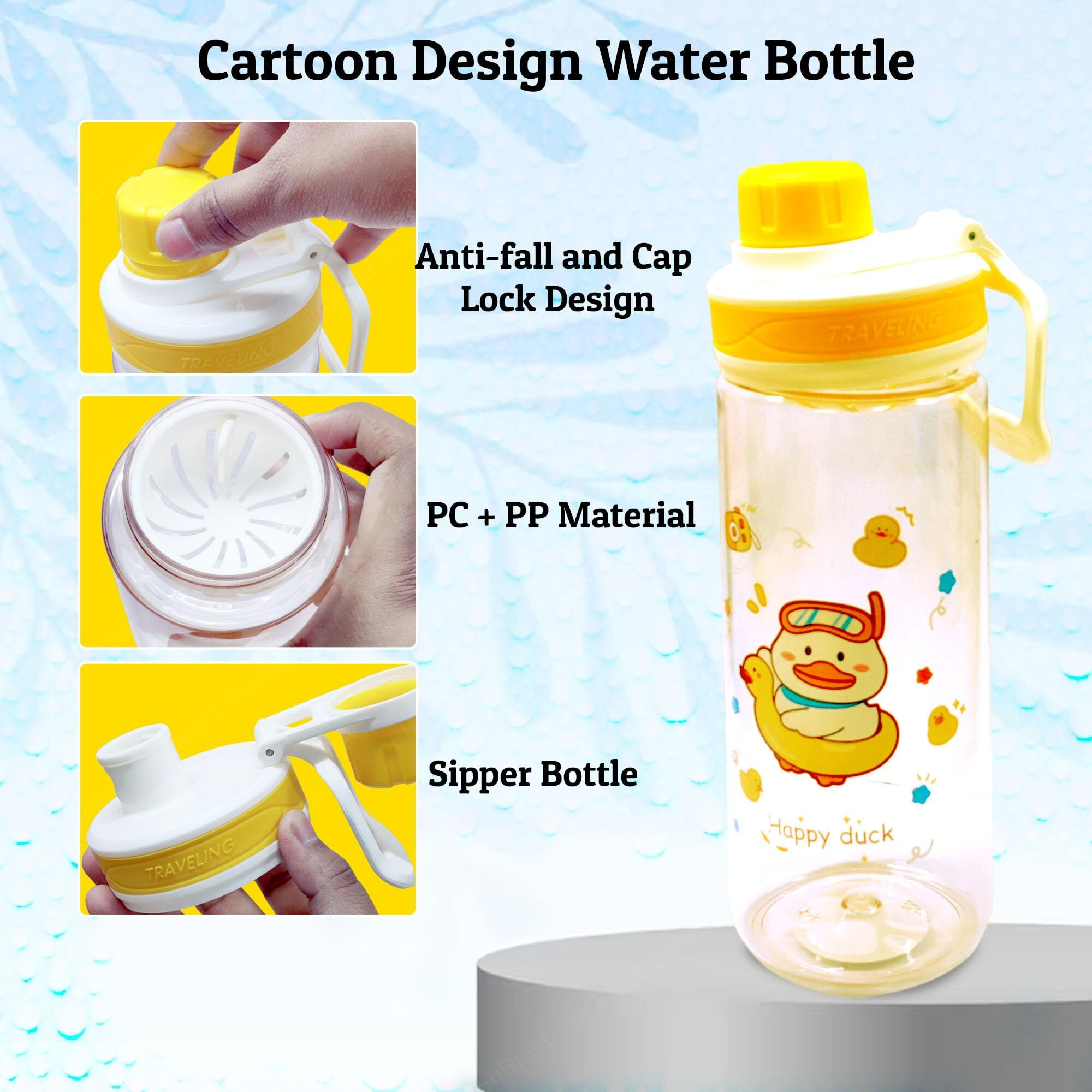 FunBlast Water Bottle for Kids, Kids Sipper Water Bottle, 550 ml BPA Free - Anti-Leak Cartoon Kids Water Bottle for Boys/Girls (550 ML, Polypropylene & Polycarbonate, Multicolor, Pack of 1)