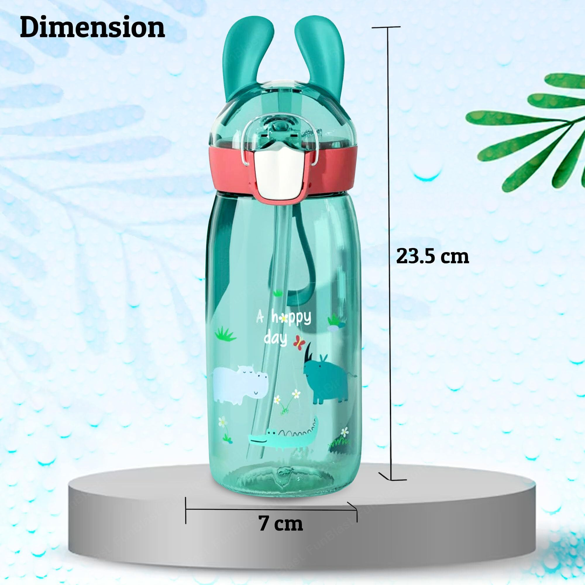 FunBlast Water Bottle for kids, Cute Design Water Bottle with Sipper, TritanSipper Bottle for Kids -Anti-leak Kids Cartoon Water Bottle for Kids - 550 Ml (Animal) Multicolor