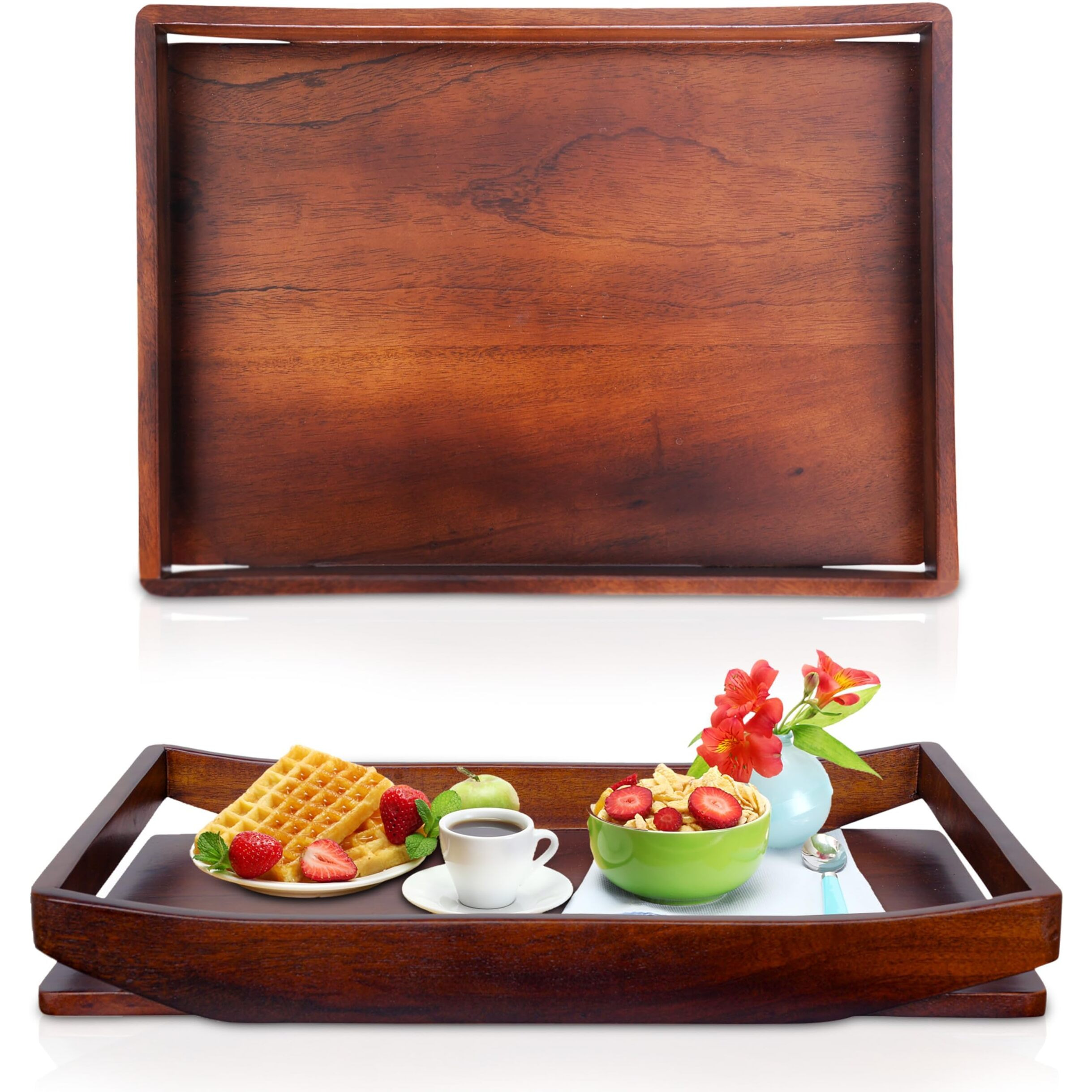 Archtic Wooden Tray for Serving - Premium Handcrafted Rectangular Wooden Tray, Ideal for Breakfast, Tea, Coffee, Snacks - Multipurpose Serveware Trays for Home & Office - Large (16x11x2)