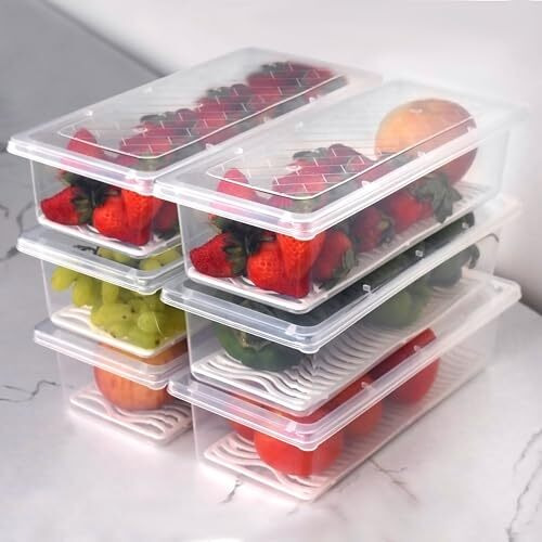 ZALEO(Pack Of 6 Fridge Organiser Set With Removable Drain Plate Tray-Storage Boxes For Fridge Storage Containers,Keeping Fruits,Vegetables,Meat,Fish Fresh Longer-1500 Ml,Polypropylene.,Transparent