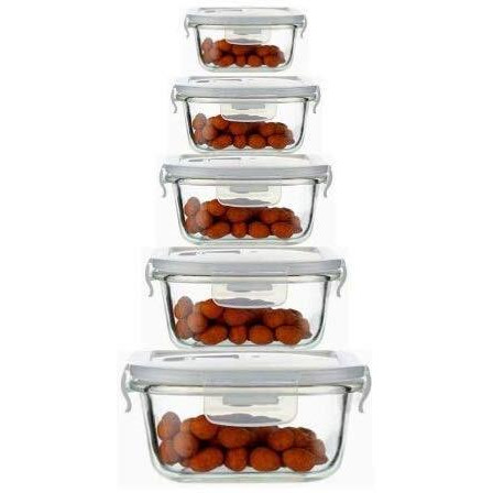 Femora Borosilicate Glass Microwave Safe Square Food Storage Container with Air Vent Lid, 180ml, 300ml, 500ml, 800ml, 1200ml, Set of 5, One Year Free Replacement