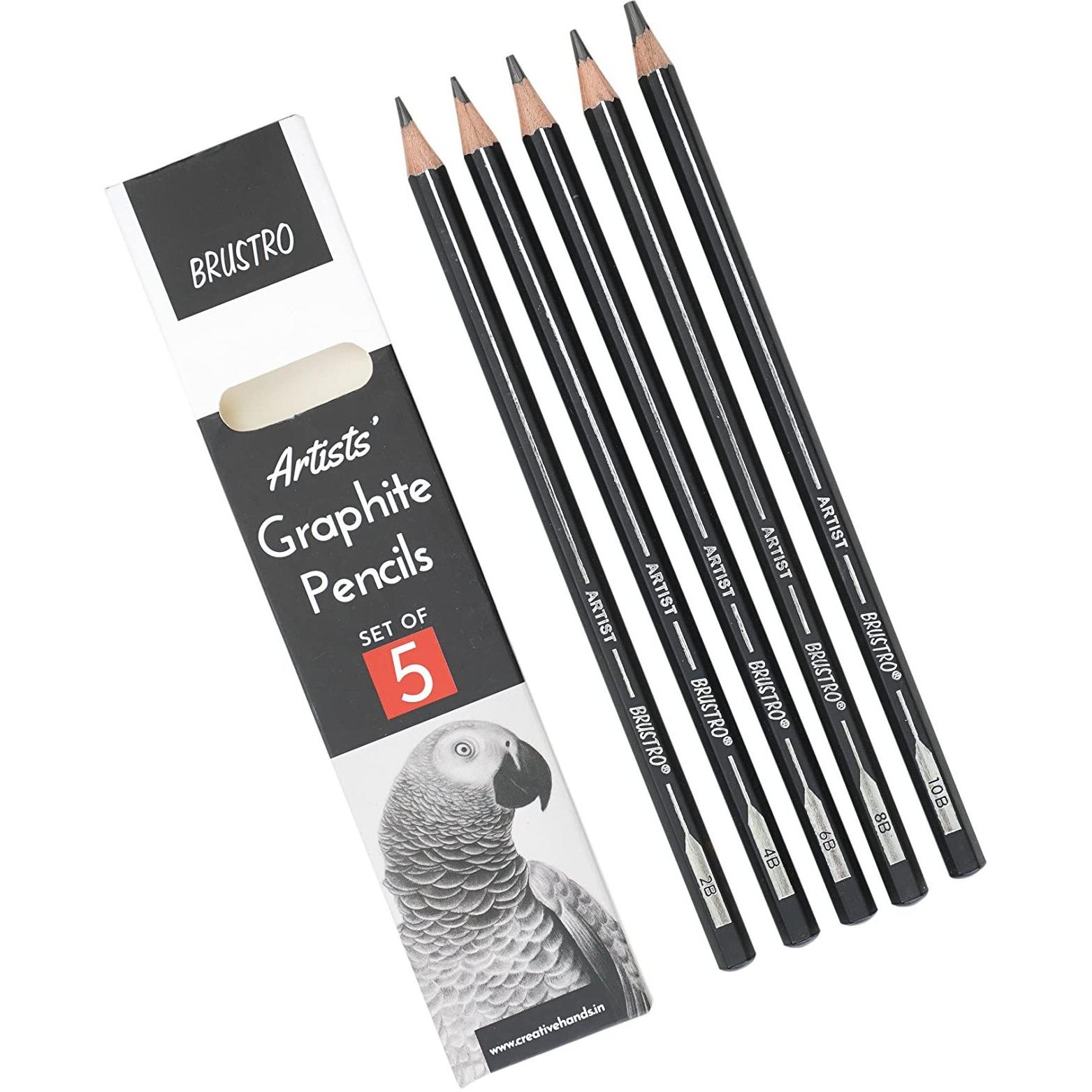 BRUSTRO Artists Graphite Pencil set | Pre Sharpened, Lightweight, Break-resistant, Ideal for Kids and Adults, Students, Professional Drawing, Sketching, Mandala Art | Set of 5 (2B, 4B, 6B, 8B, 10B)