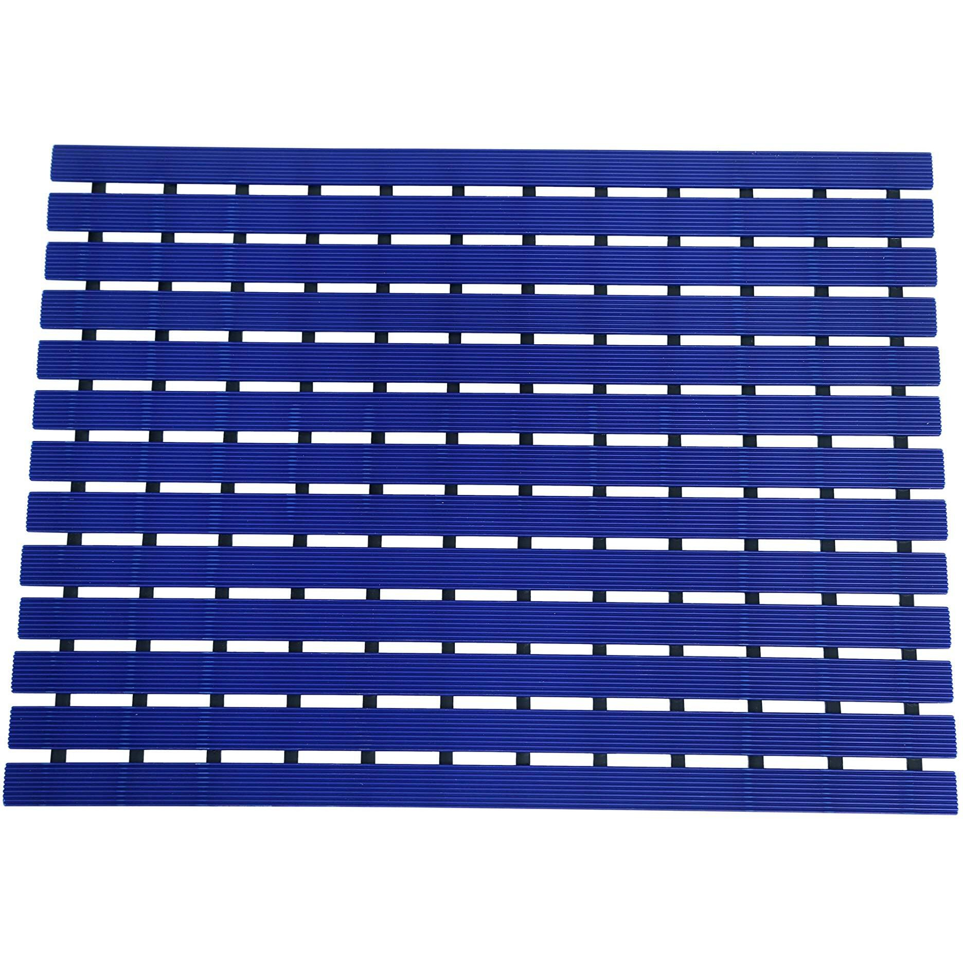 Eurotex Shower Mat Non Slip for Bathroom, Anti Skid Bathtub Mat (Plastic Stripped- Rubber Base, 46cm x 61cm)- Blue