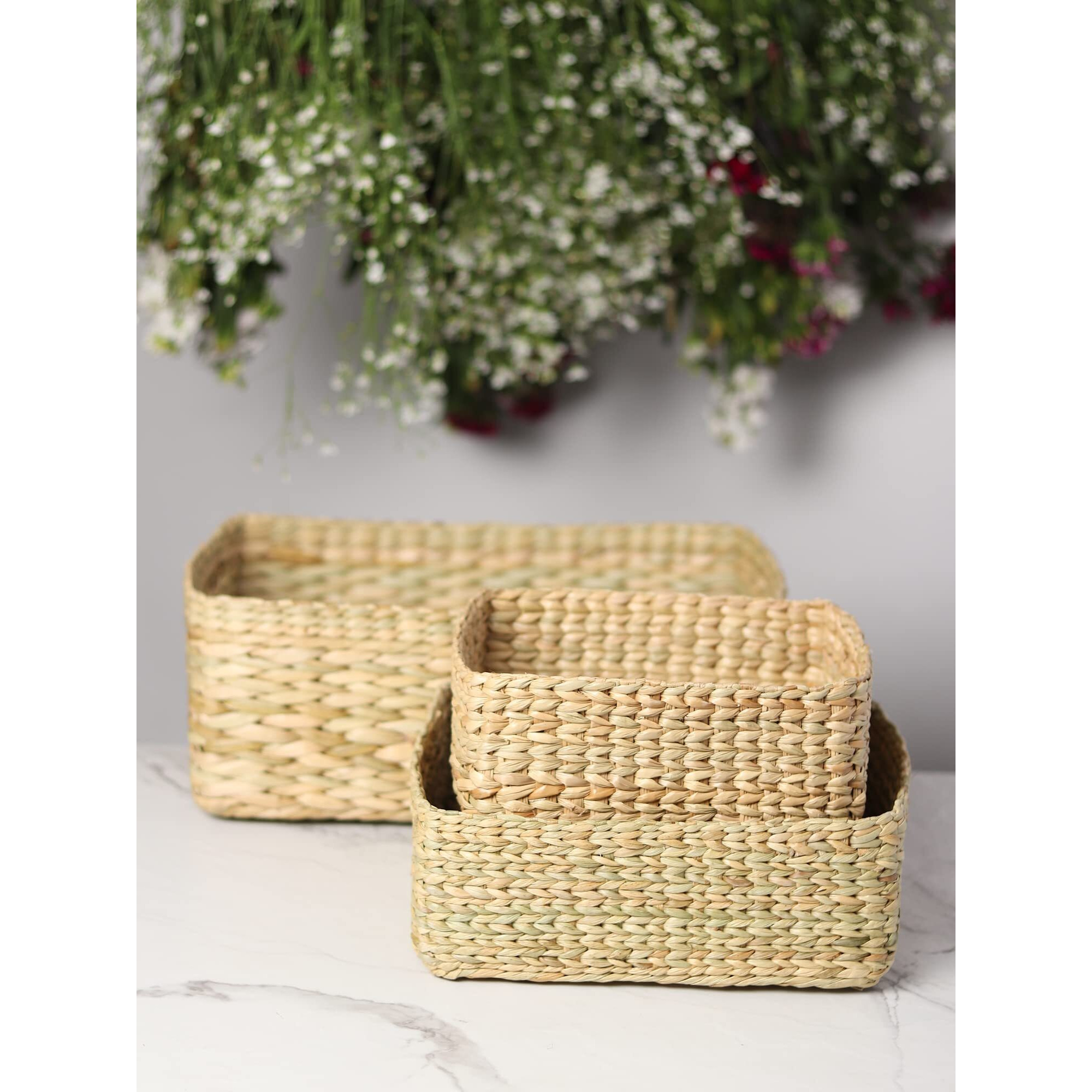 Habere India-All the Cultures Fabricating India Storage Baskets | Cane or Bamboo Basket | Tray Online as Gift Hamper Basket | Wardrobe Basket (Set of 3 (S, M & L))